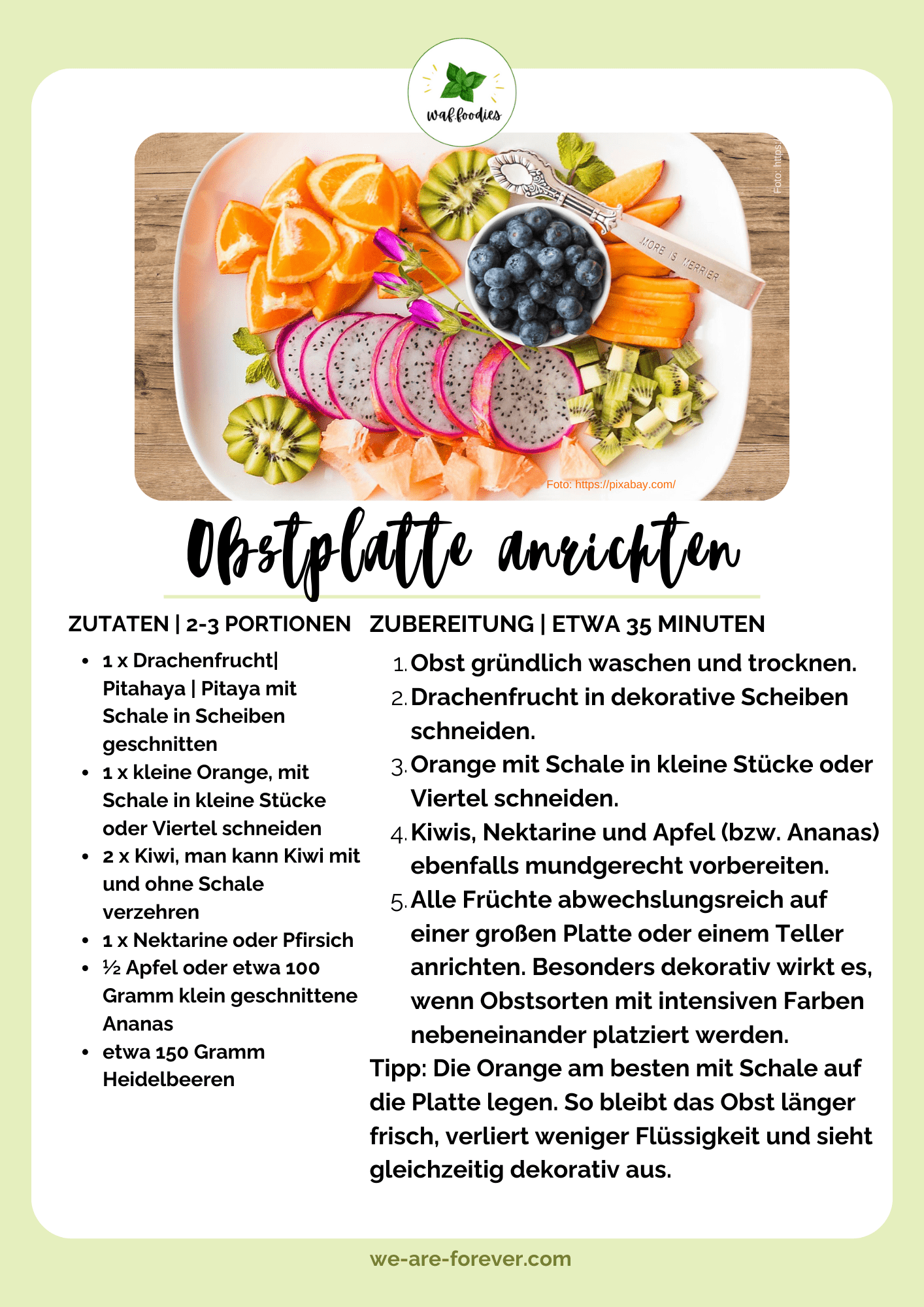 Rezeptkarte Obstplatte anrichten | waffoodies
