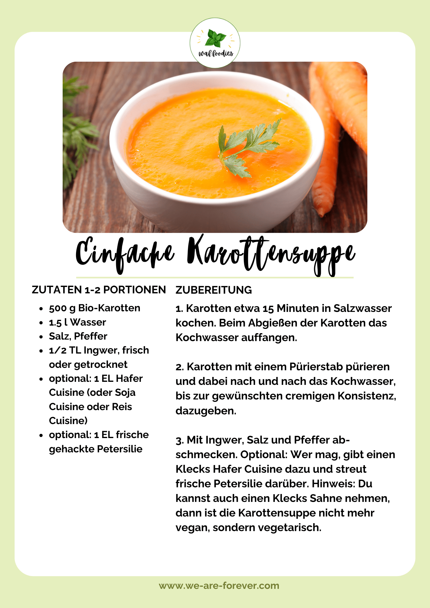 Rezeptkarte für Karottensuppe | waffoodies