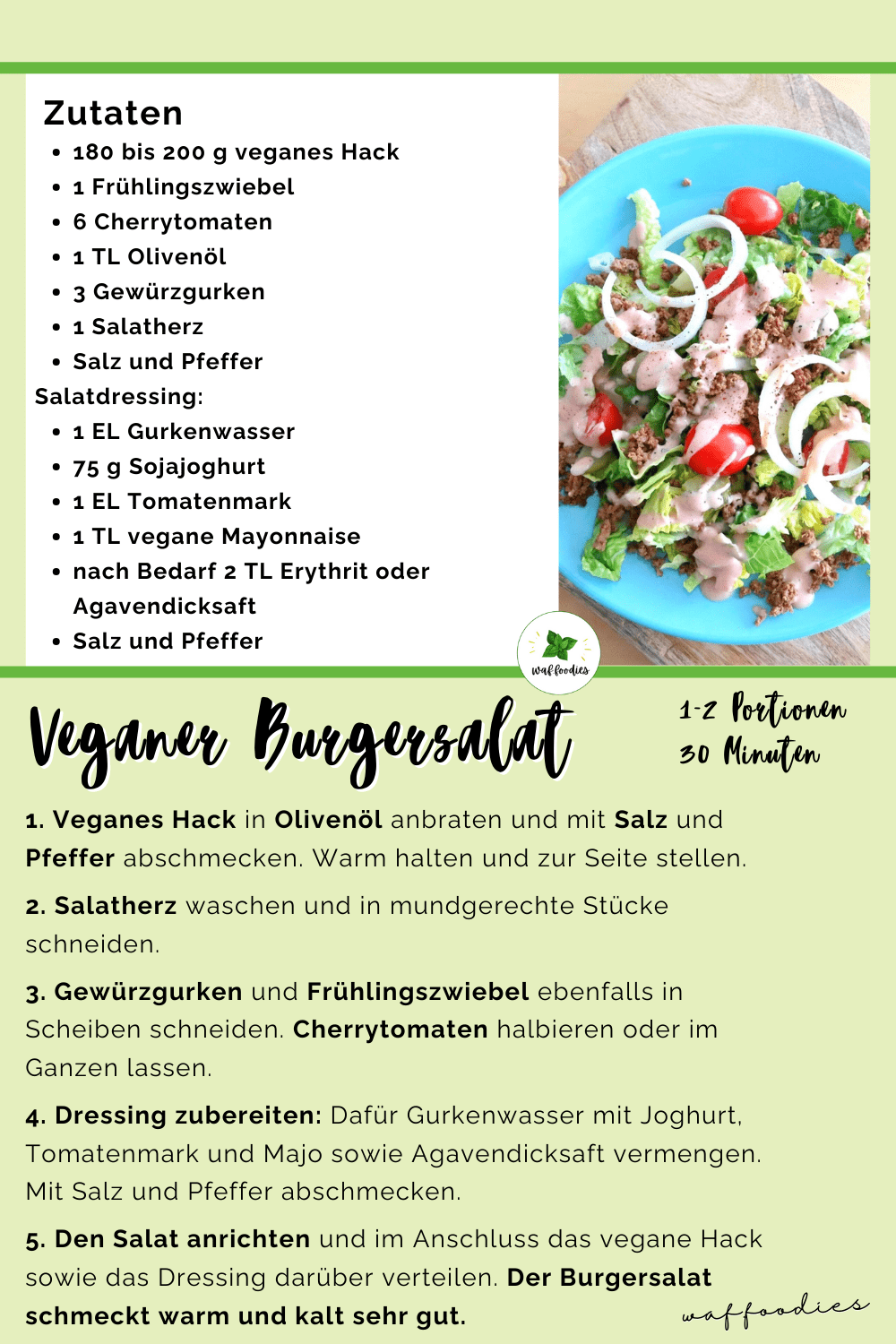 rezeptkarte für veganen burgersalat