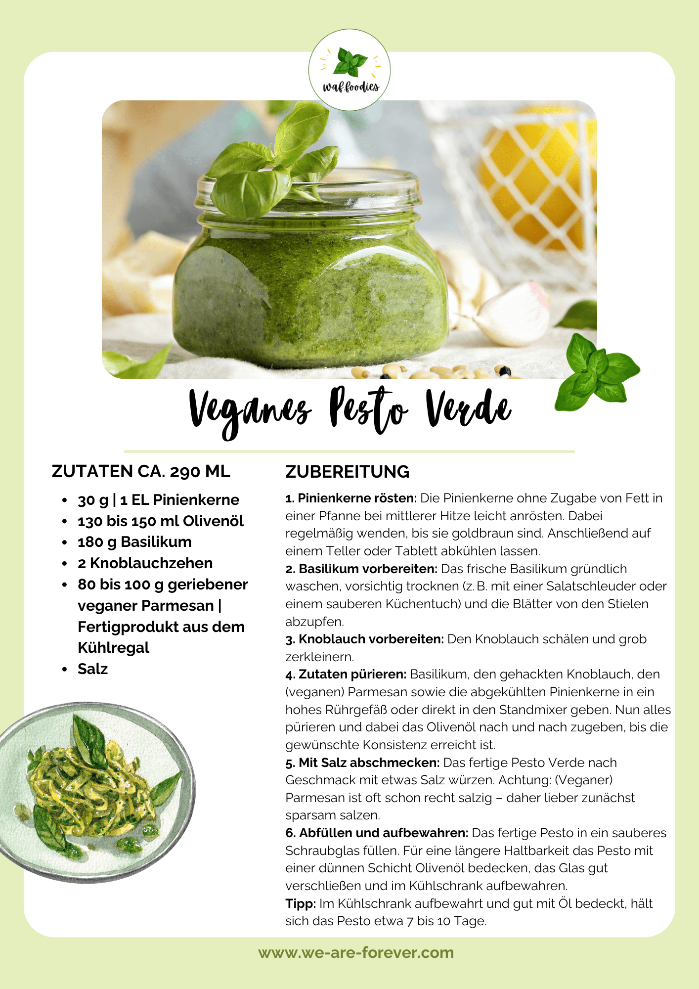 Rezeptkarte für veganes Pesto Verde