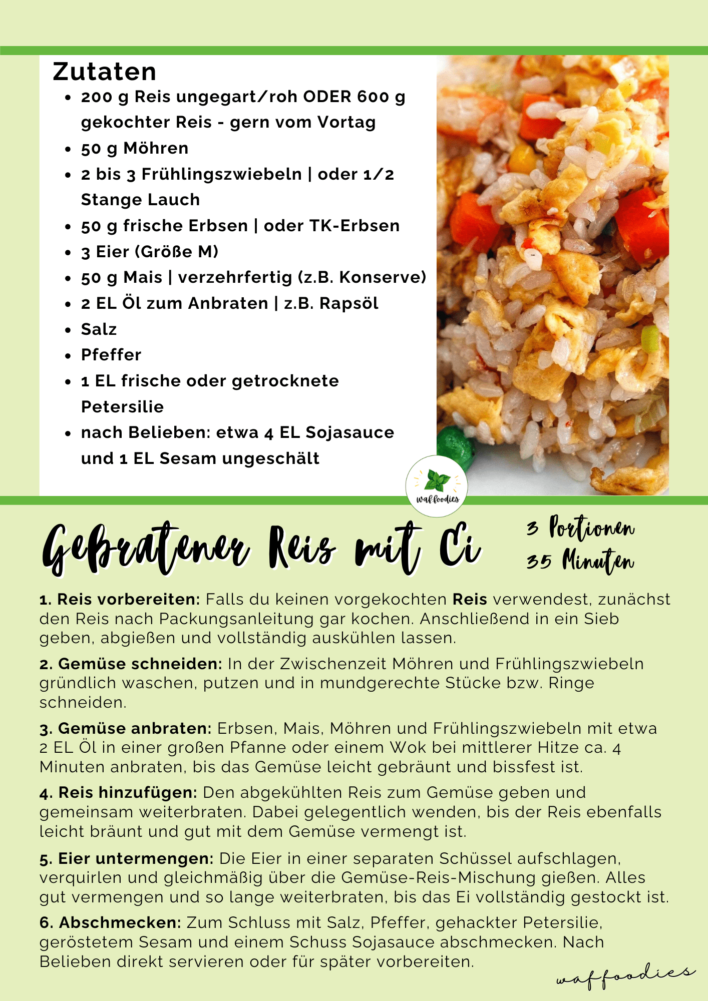 Rezeptkarte Gebratener Reis mit Ei zum herunterladen