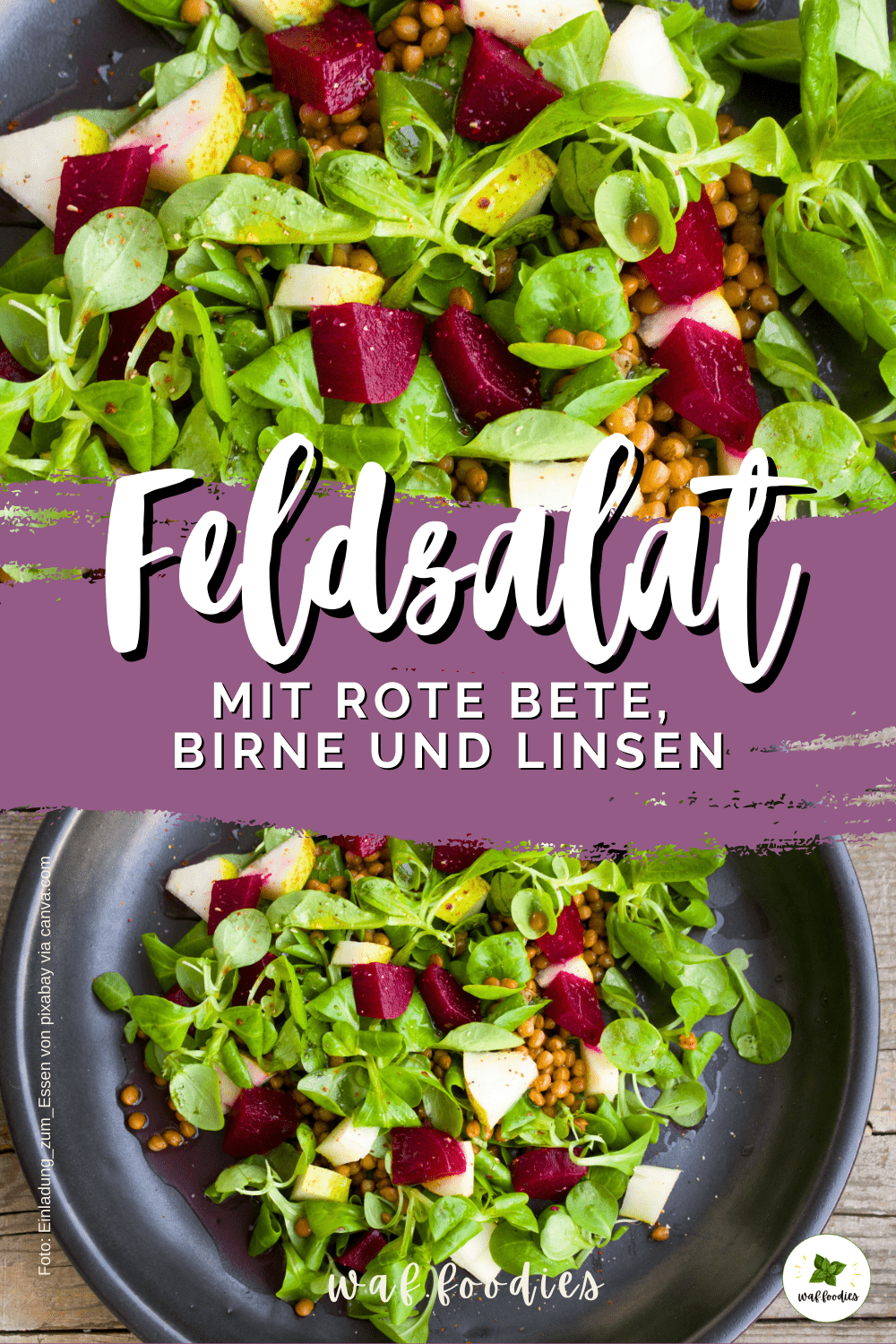 Bunter Wintersalat mit Feldsalat, Birnenstücken und Rote Bete Würfeln