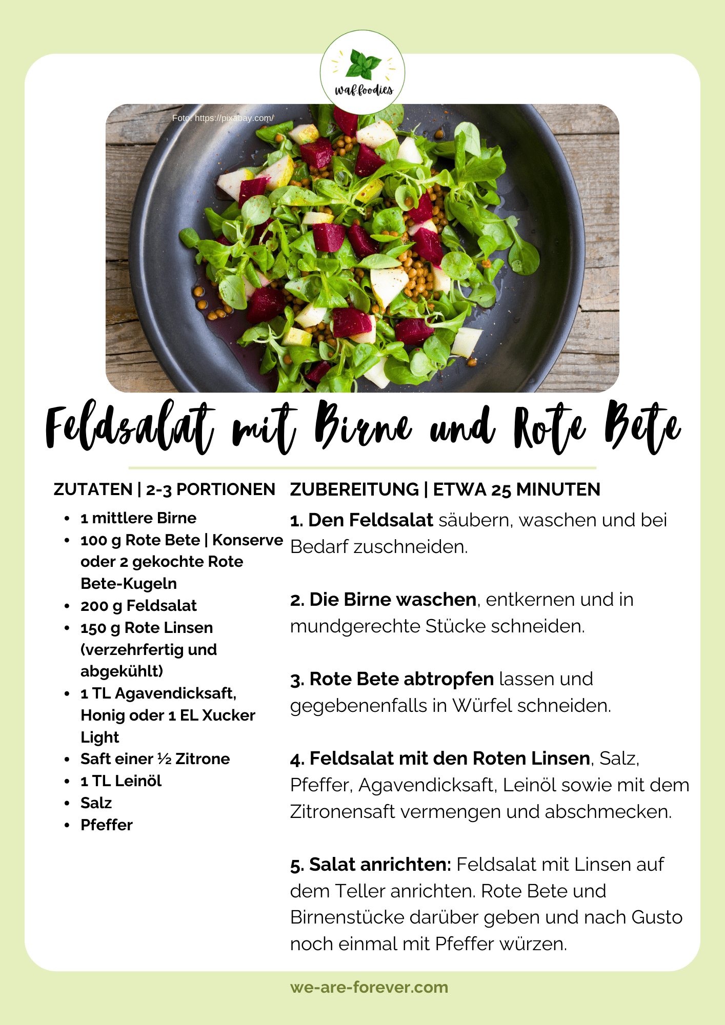 Rezeptkarte für Feldsalat mit Birne und Rote Bete