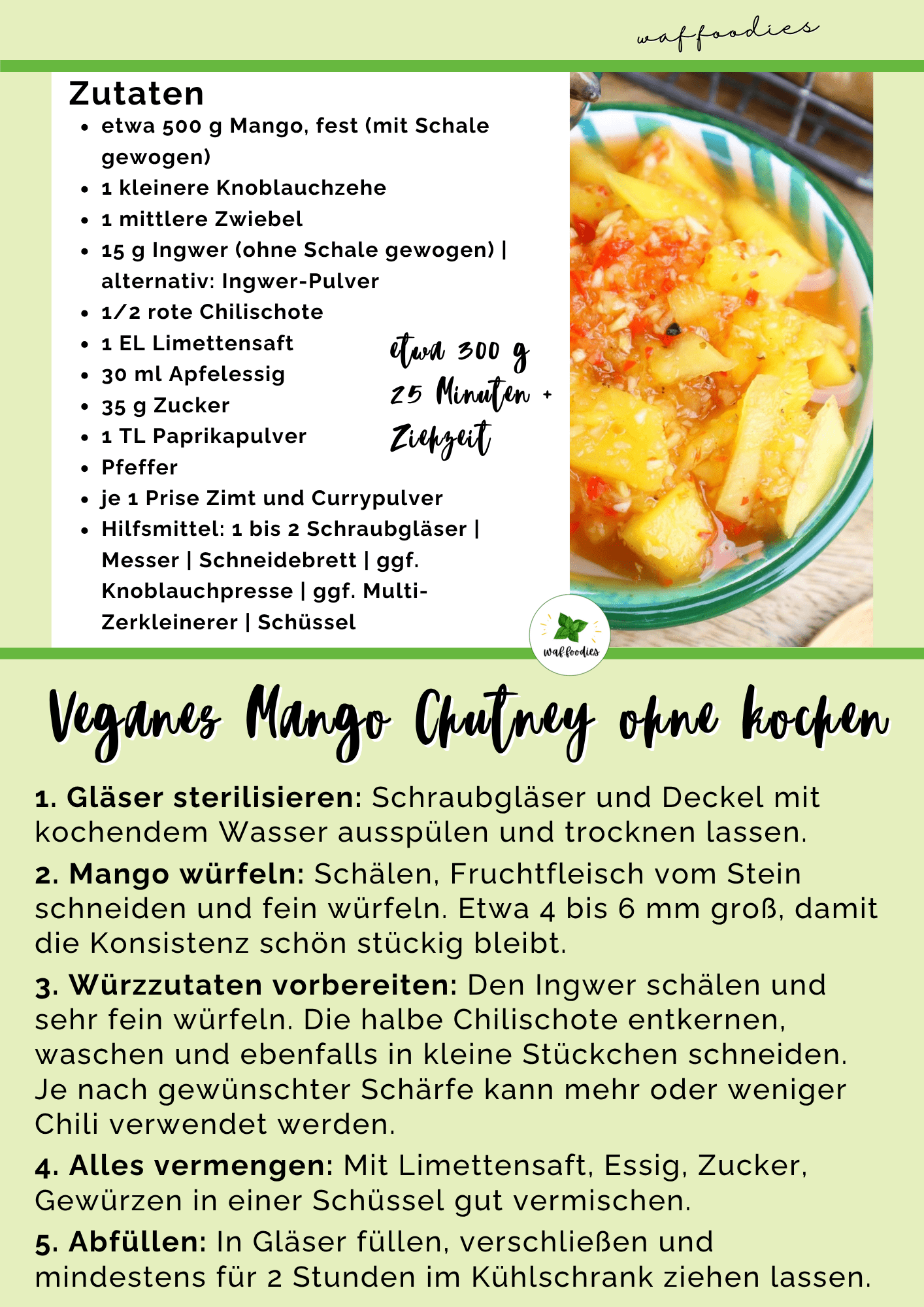 rezeptkarte für veganes mango chutney ohne kochen