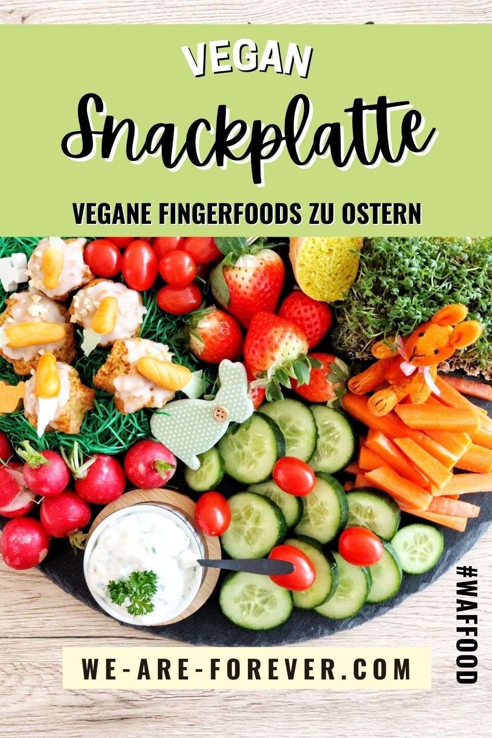 vegane oster snacks mit gurken, radiesen und mini-muffins