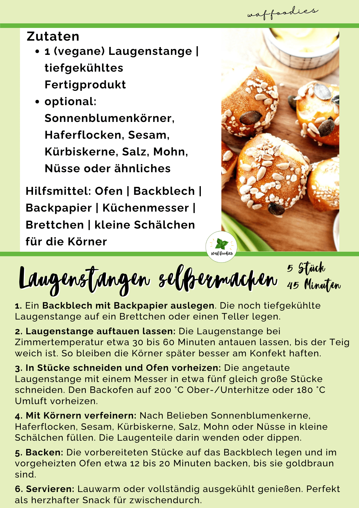 Rezeptkarte mit text für laugenstangen zum selbermachen