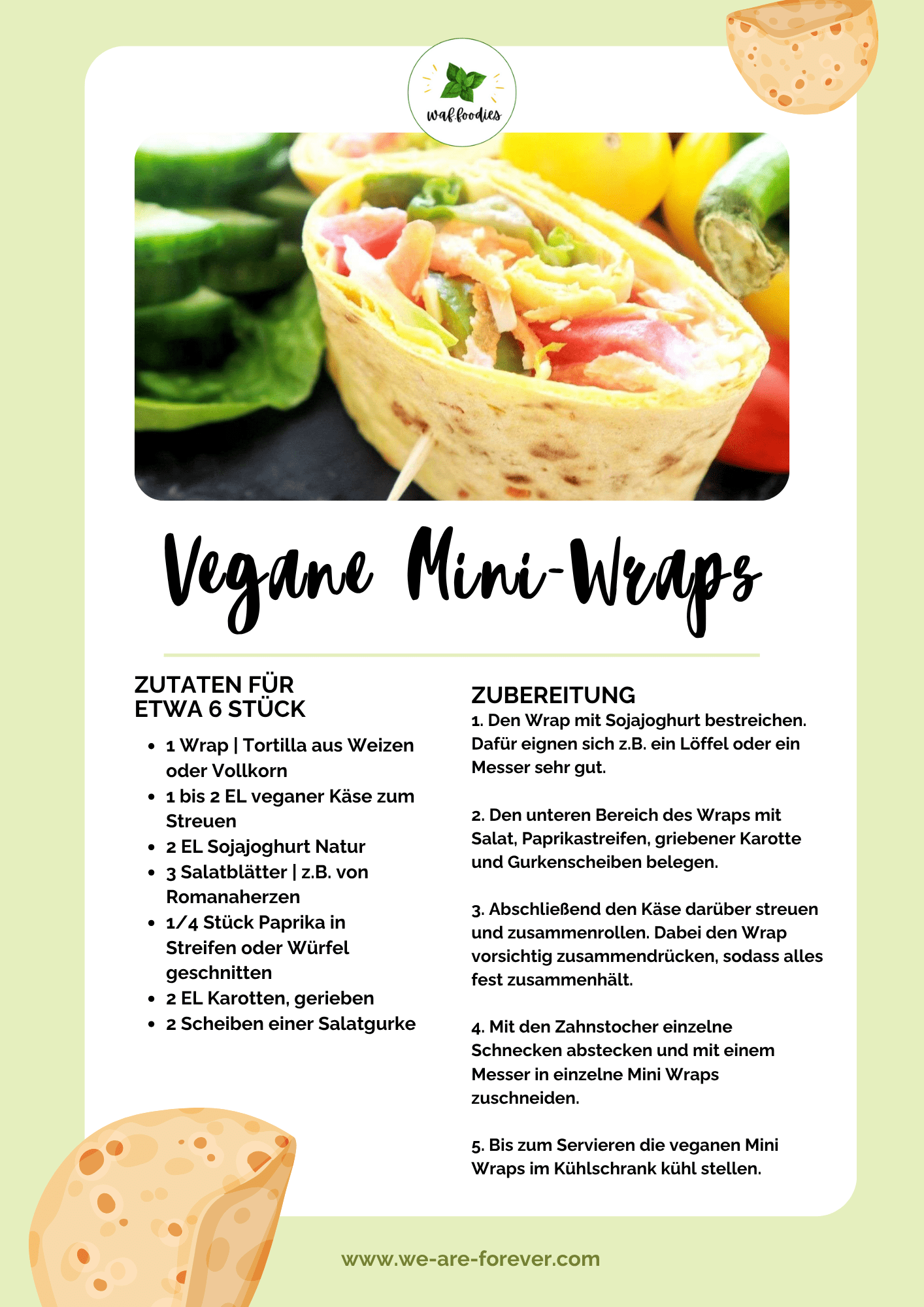 Rezeptkarte für vegane Mini-Wraps