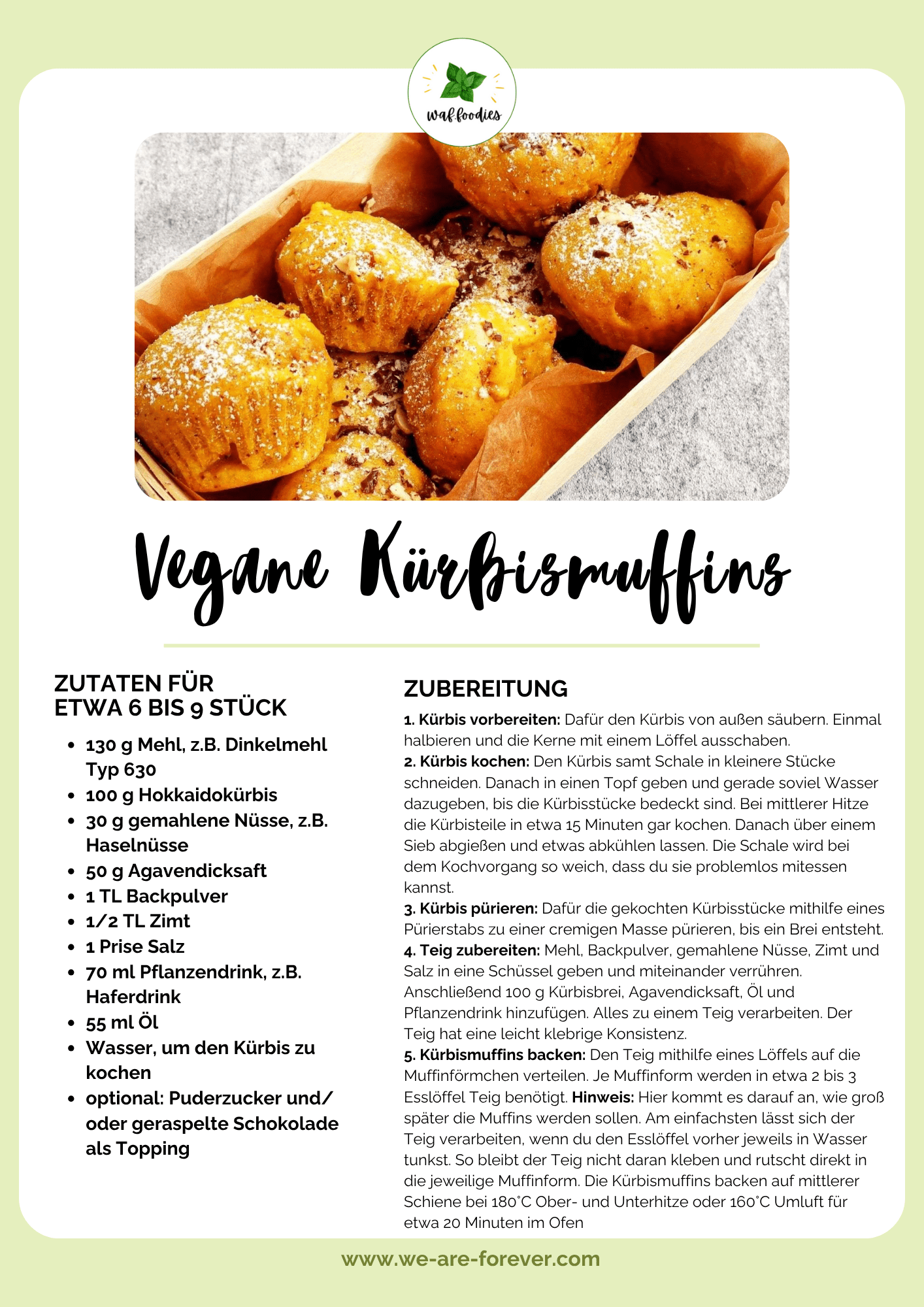 Rezeptkarte für vegane Kürbismuffins zum Ausdrucken
