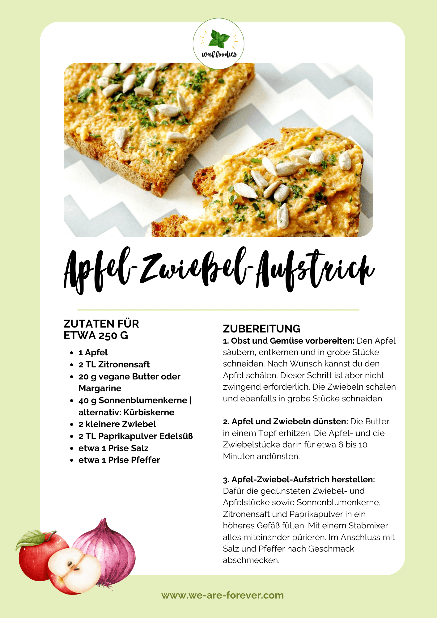 rezeptkarte für veganen Apfel-zwiebel-aufstrich