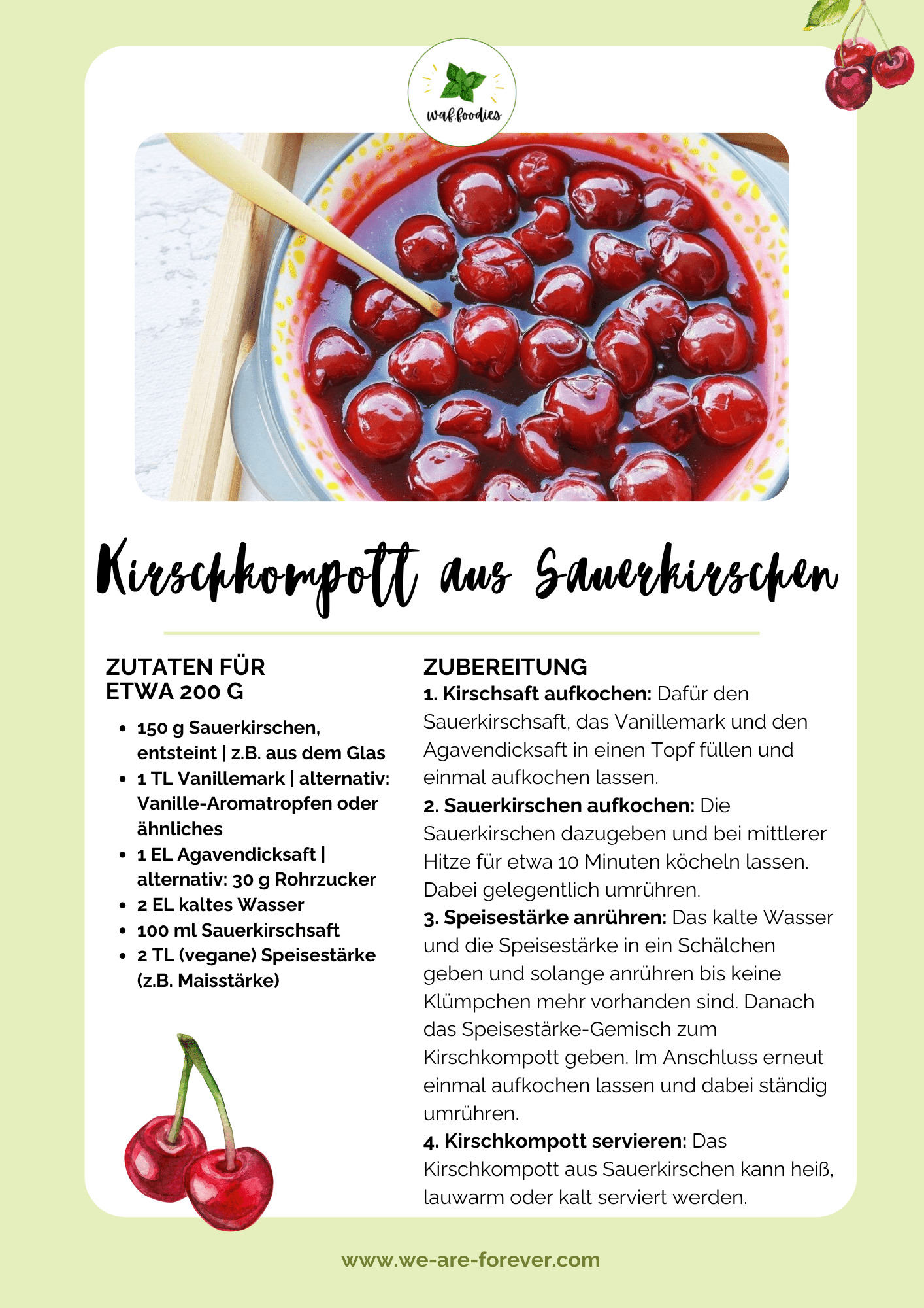 Rezeptkarte für Kirschkompott aus Sauerkirschen