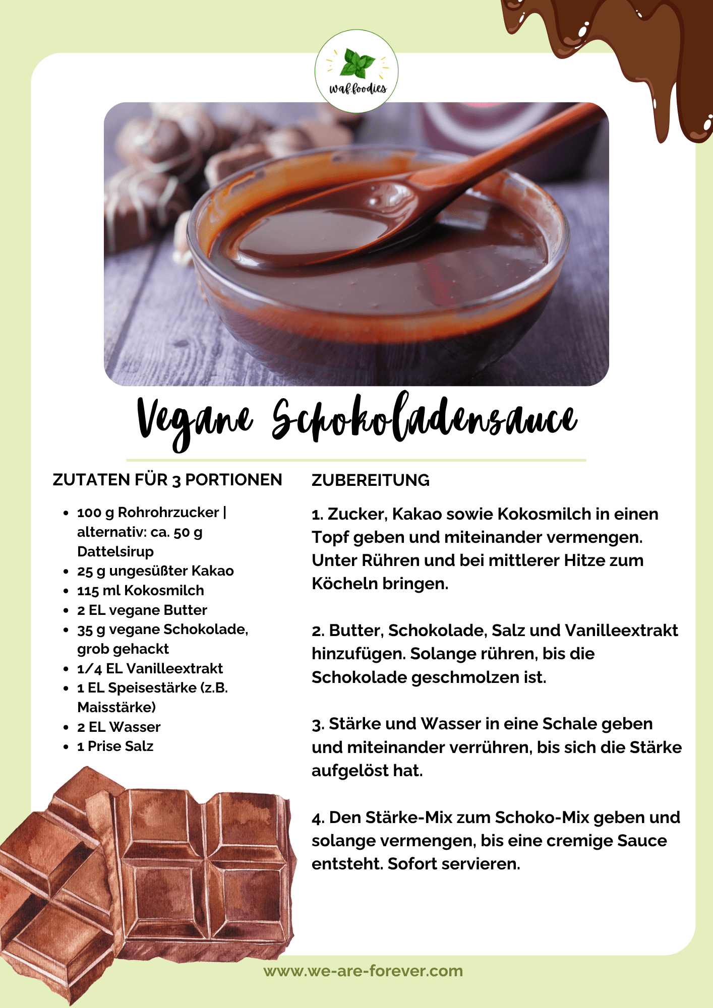 Rezeptkarte für vegane Schokoladensauce