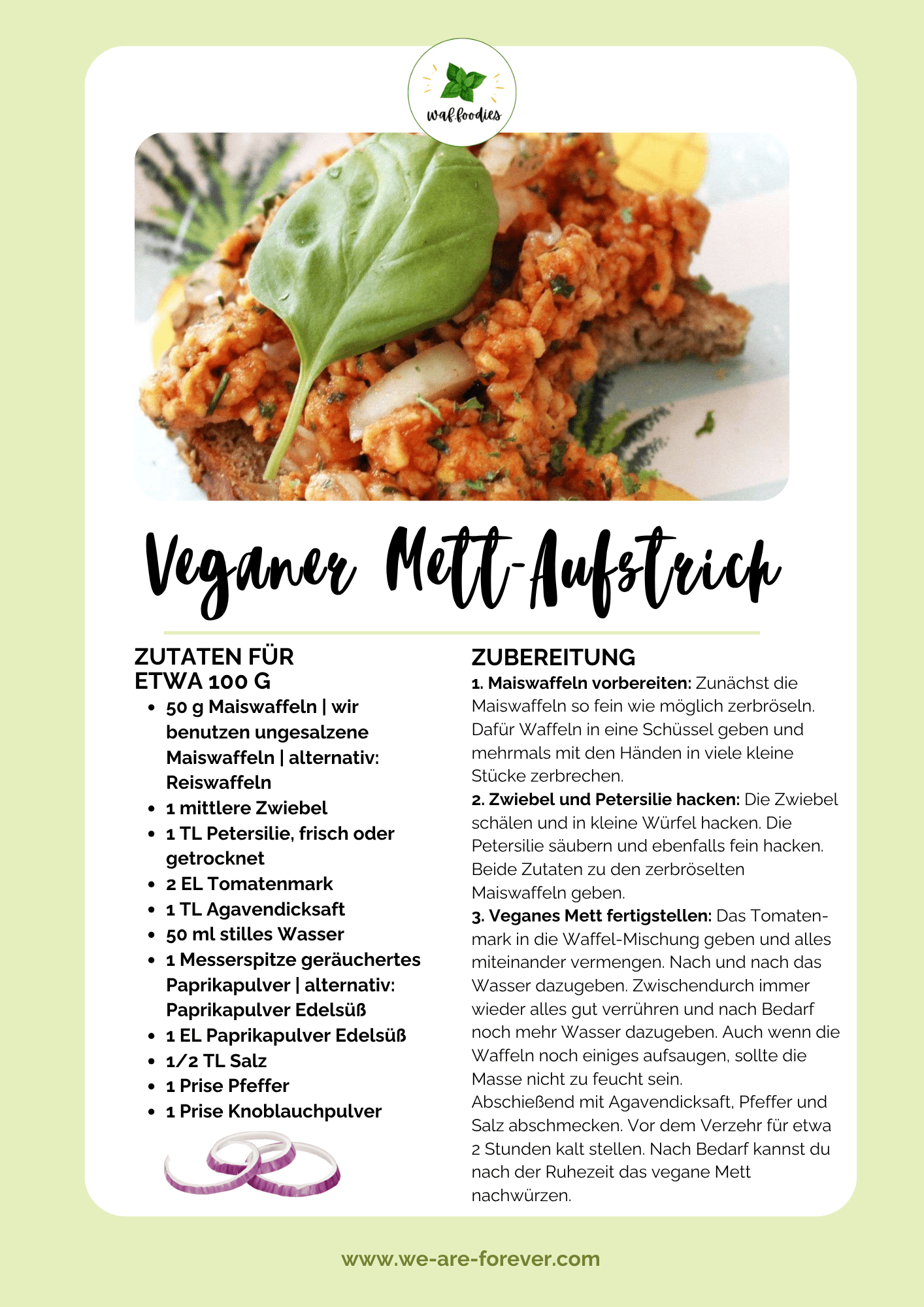 Rezeptkarte für veganes Mett aus Maiswaffeln