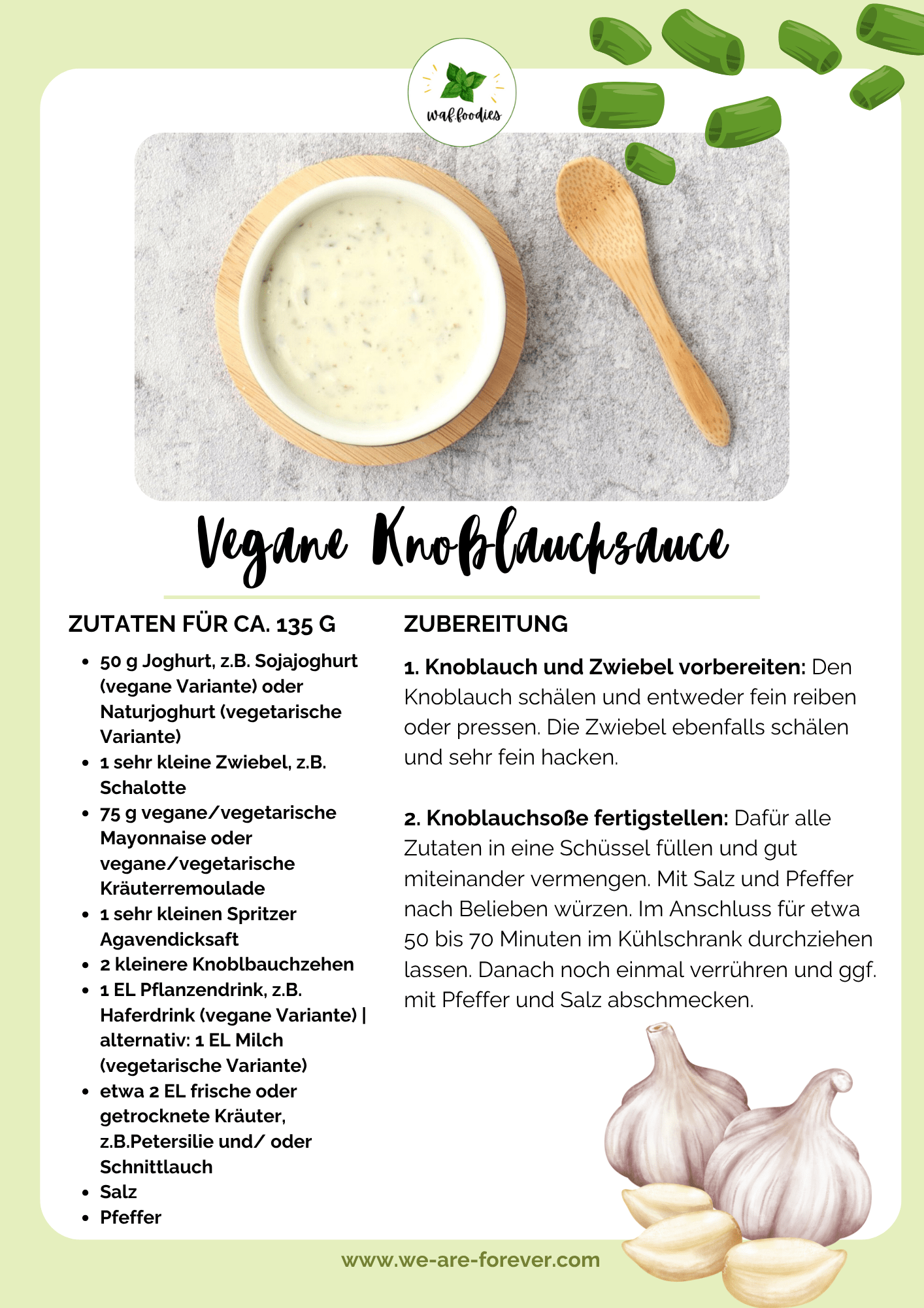 Rezeptkarte für vegane Knoblauchsauce