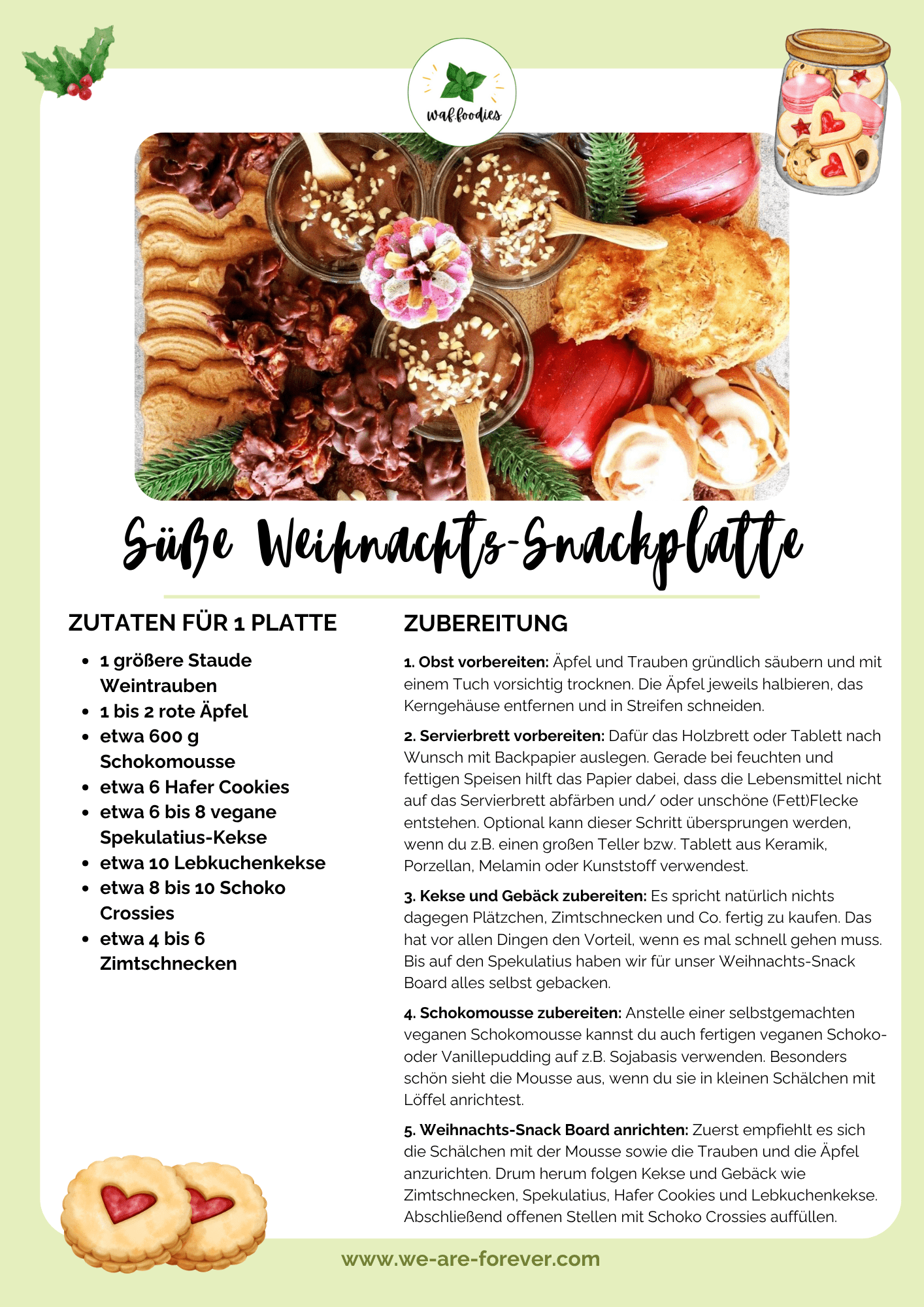 Rezeptkarte für süße Weihnachts-Snackplatte
