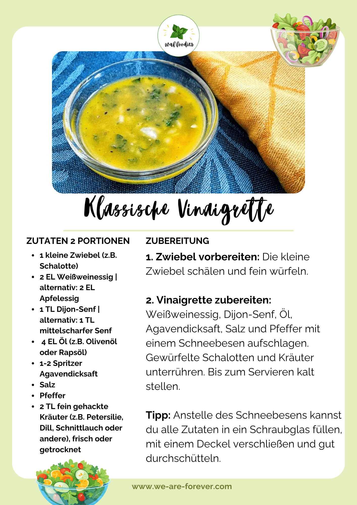 Rezeptkarte für klassische Vinaigrette