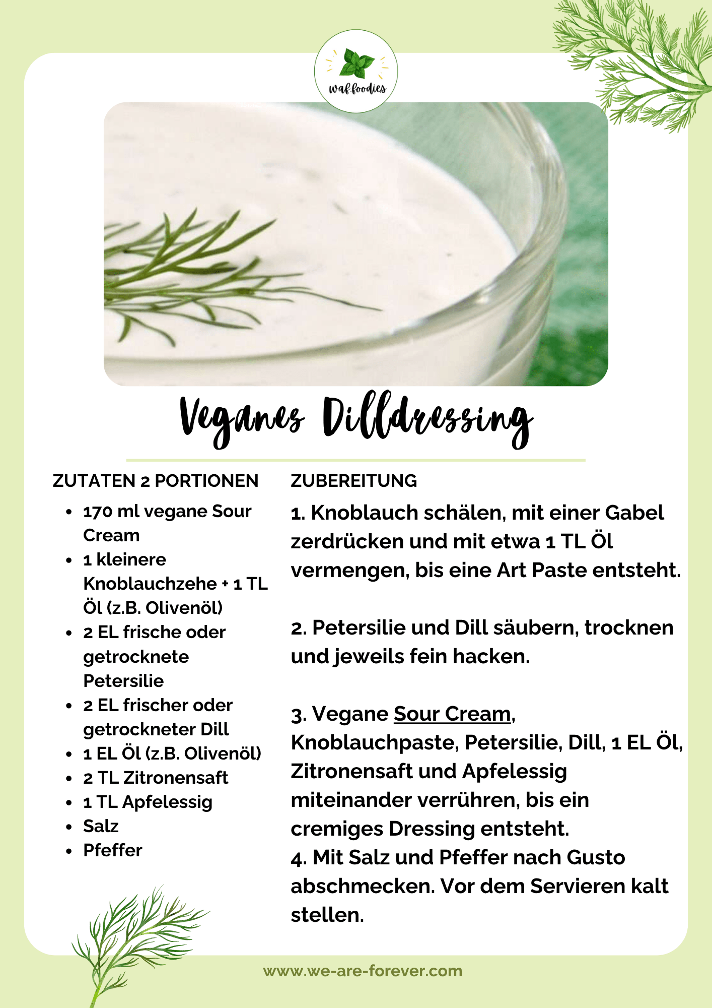 Rezeptkarte für veganes Dilldressing
