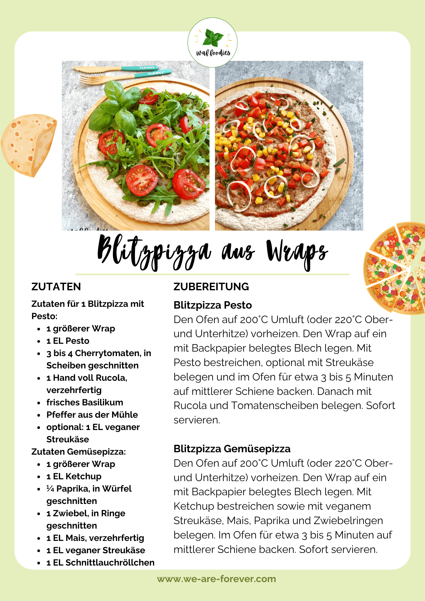Rezeptkarte für Blitzpizza aus Tortilla Wraps