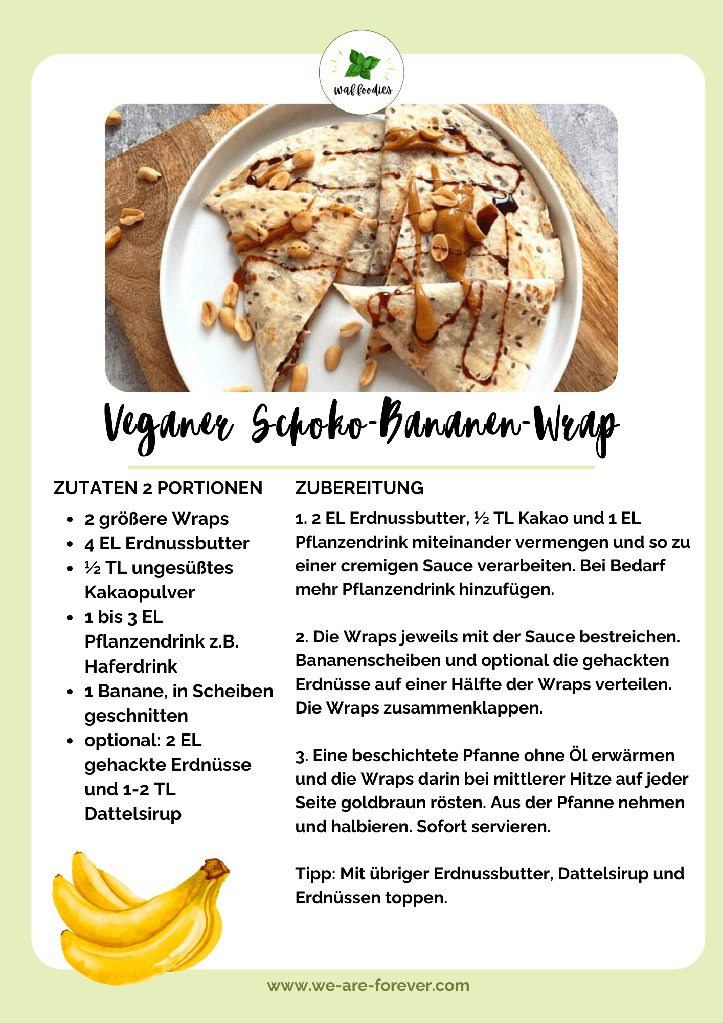 Rezeptkarte für Schoko-Bananen-Wraps