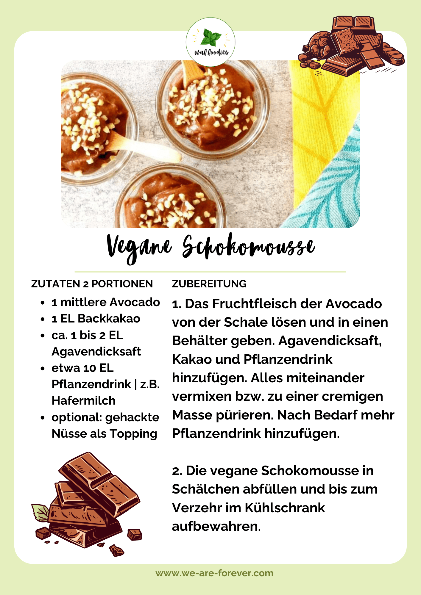Rezeptkarte für vegane Schokomousse