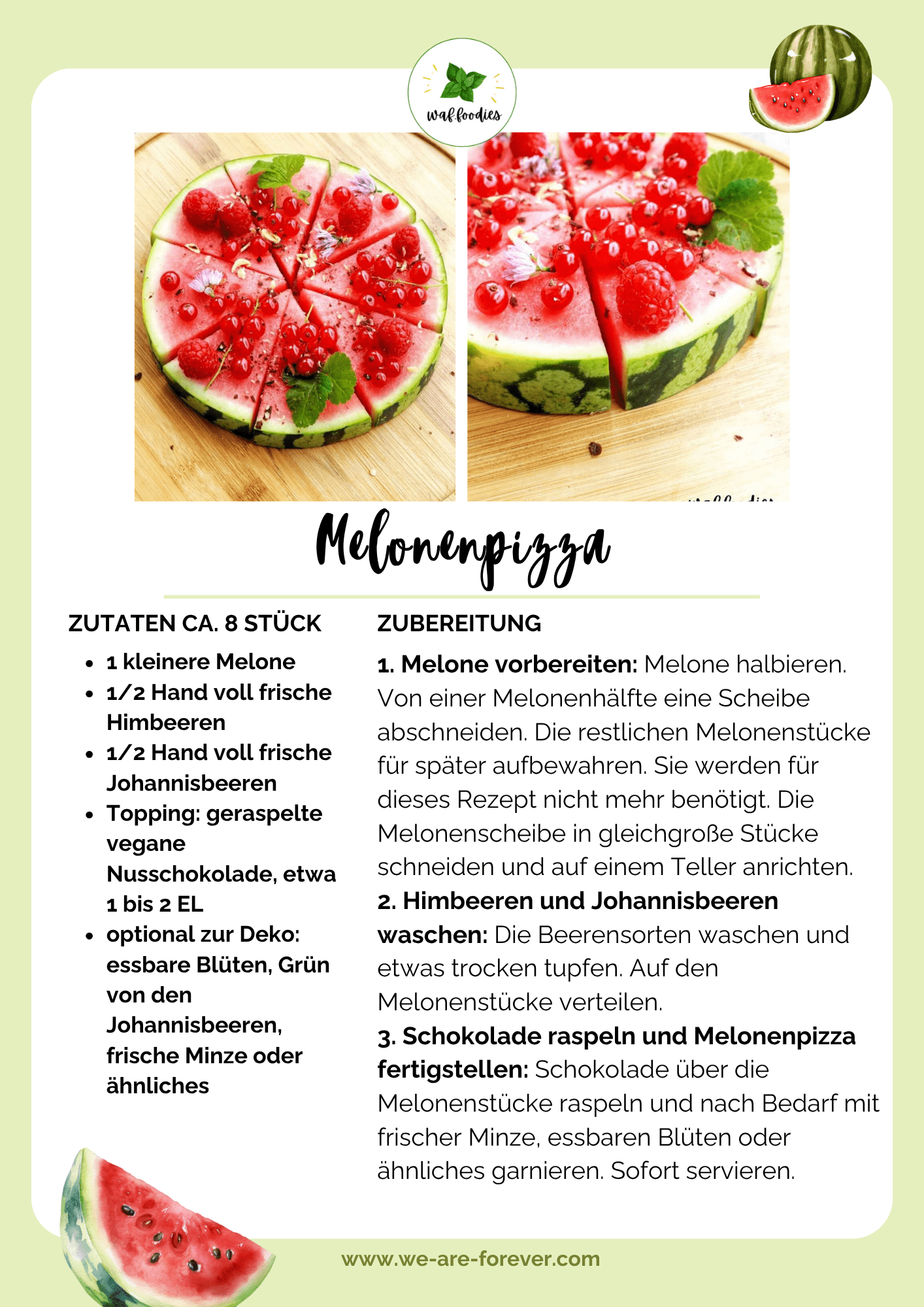 Rezeptkarte für Melonenpizza