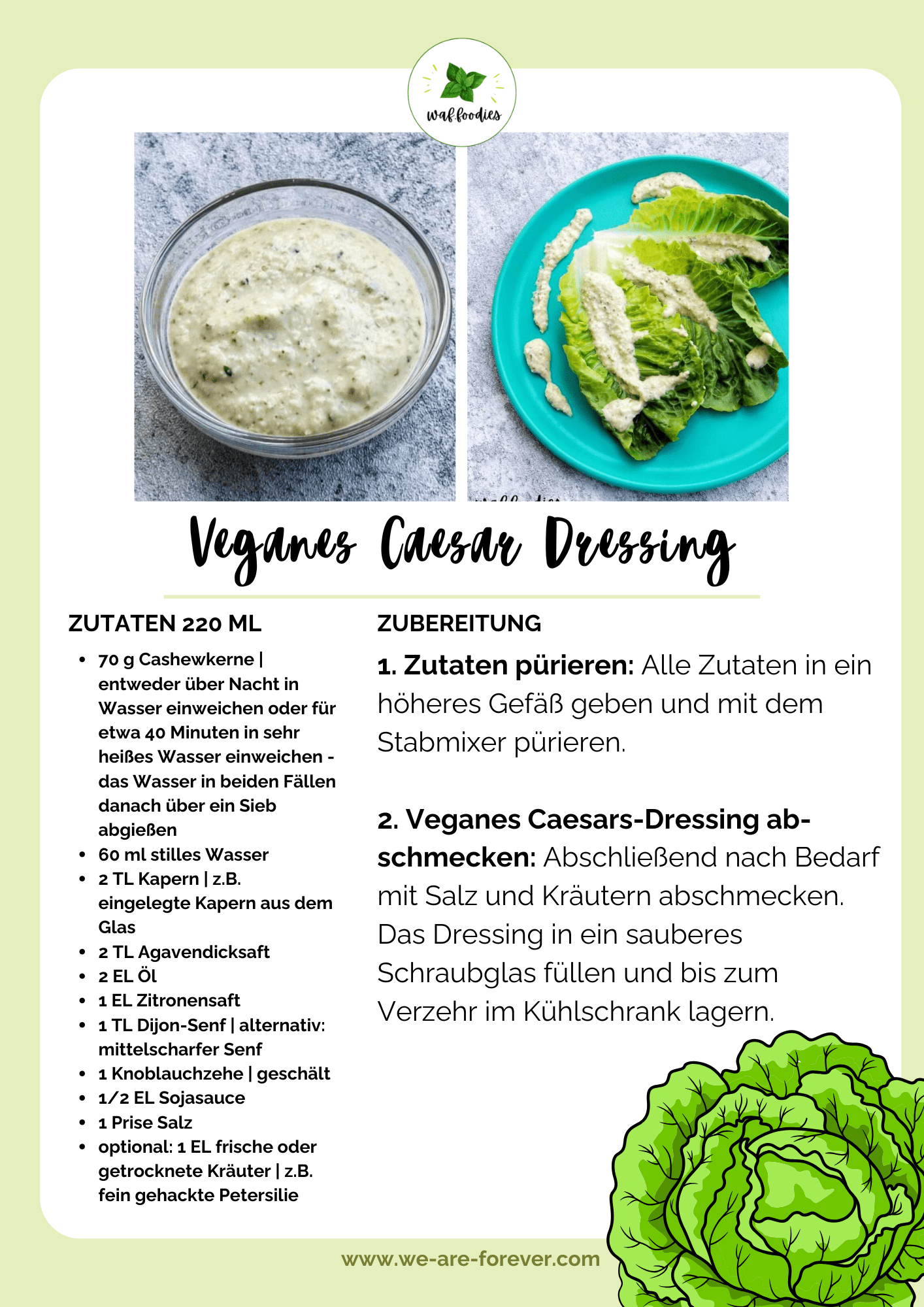 Rezeptkarte für veganes Caesar Dressing