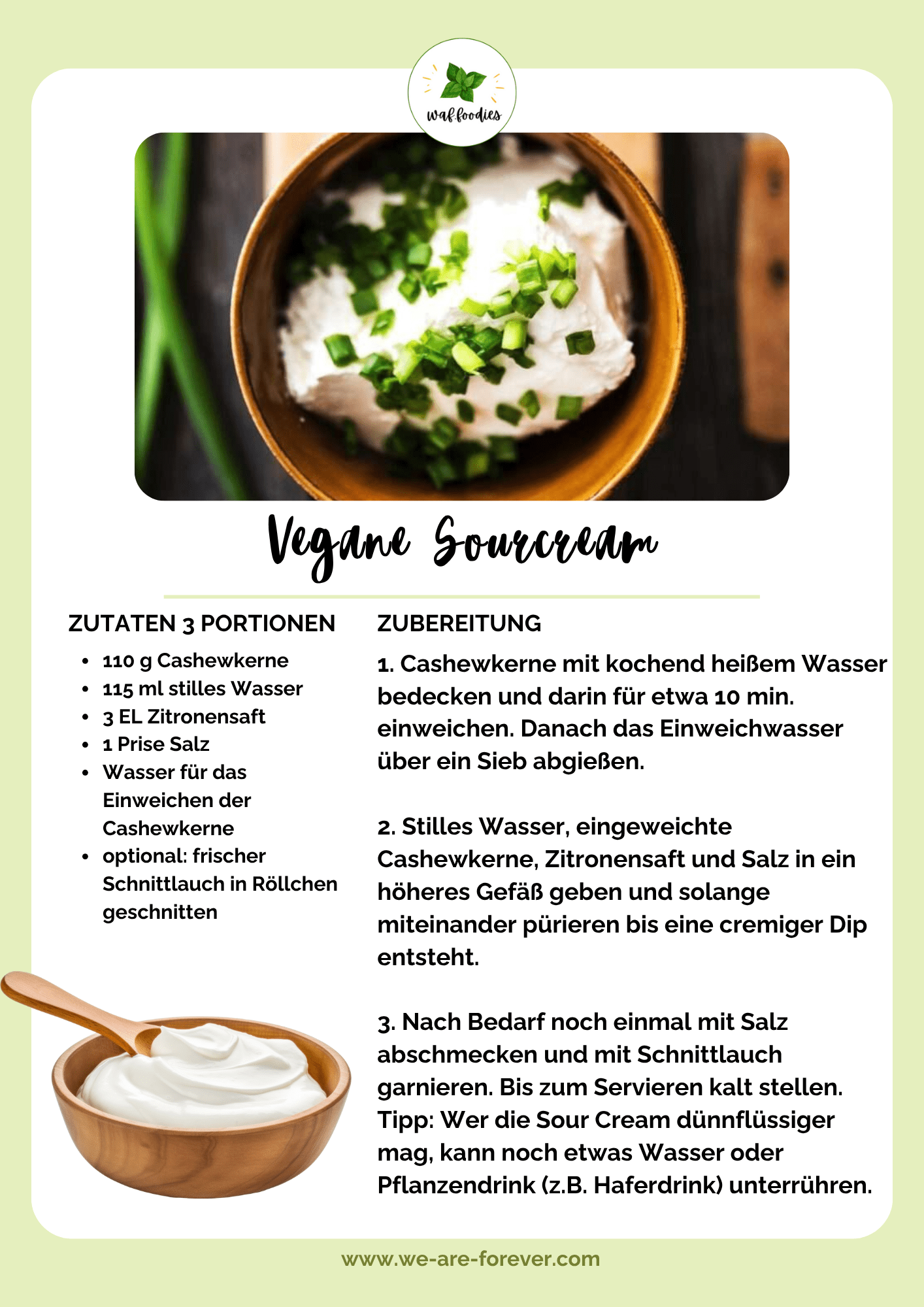 Rezeptkarte für vegane Sour Cream