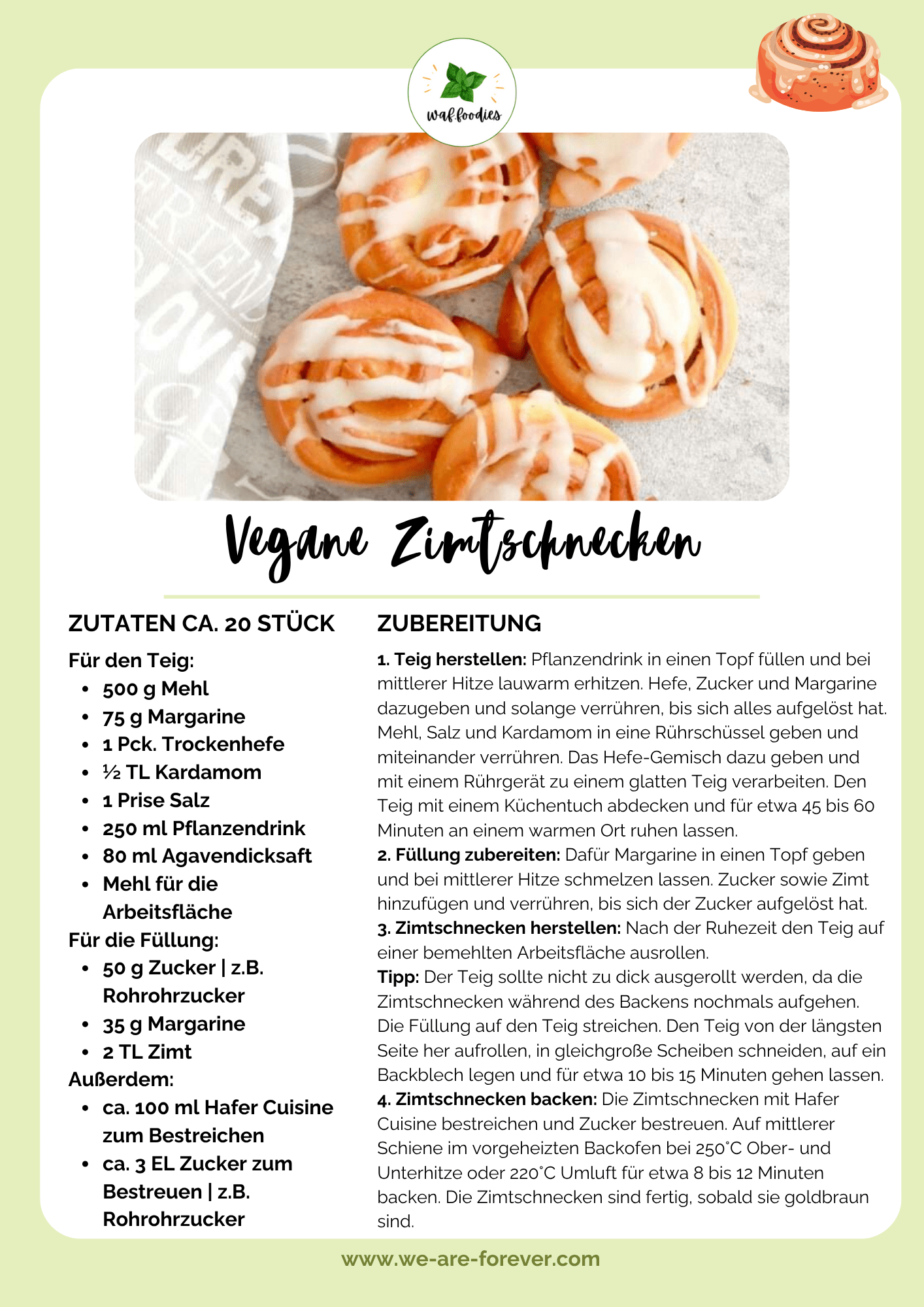 Rezeptkarte für vegane Zimtschnecken