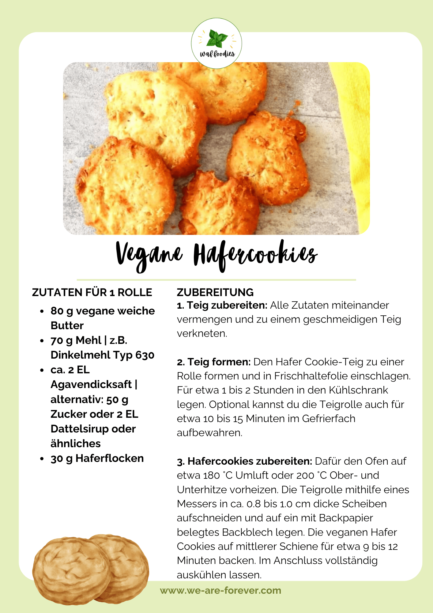 Rezeptkarte für vegane Hafercookies