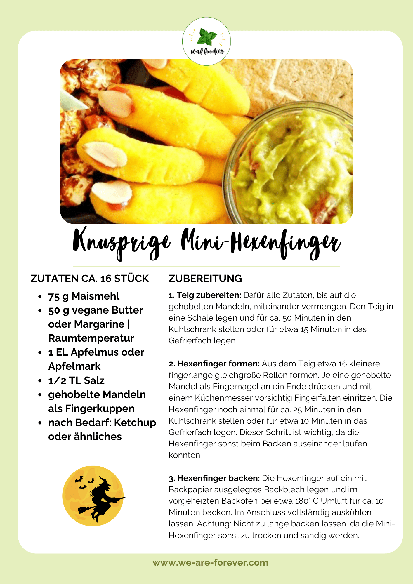 Rezeptkarte für vegane Hexenfinger