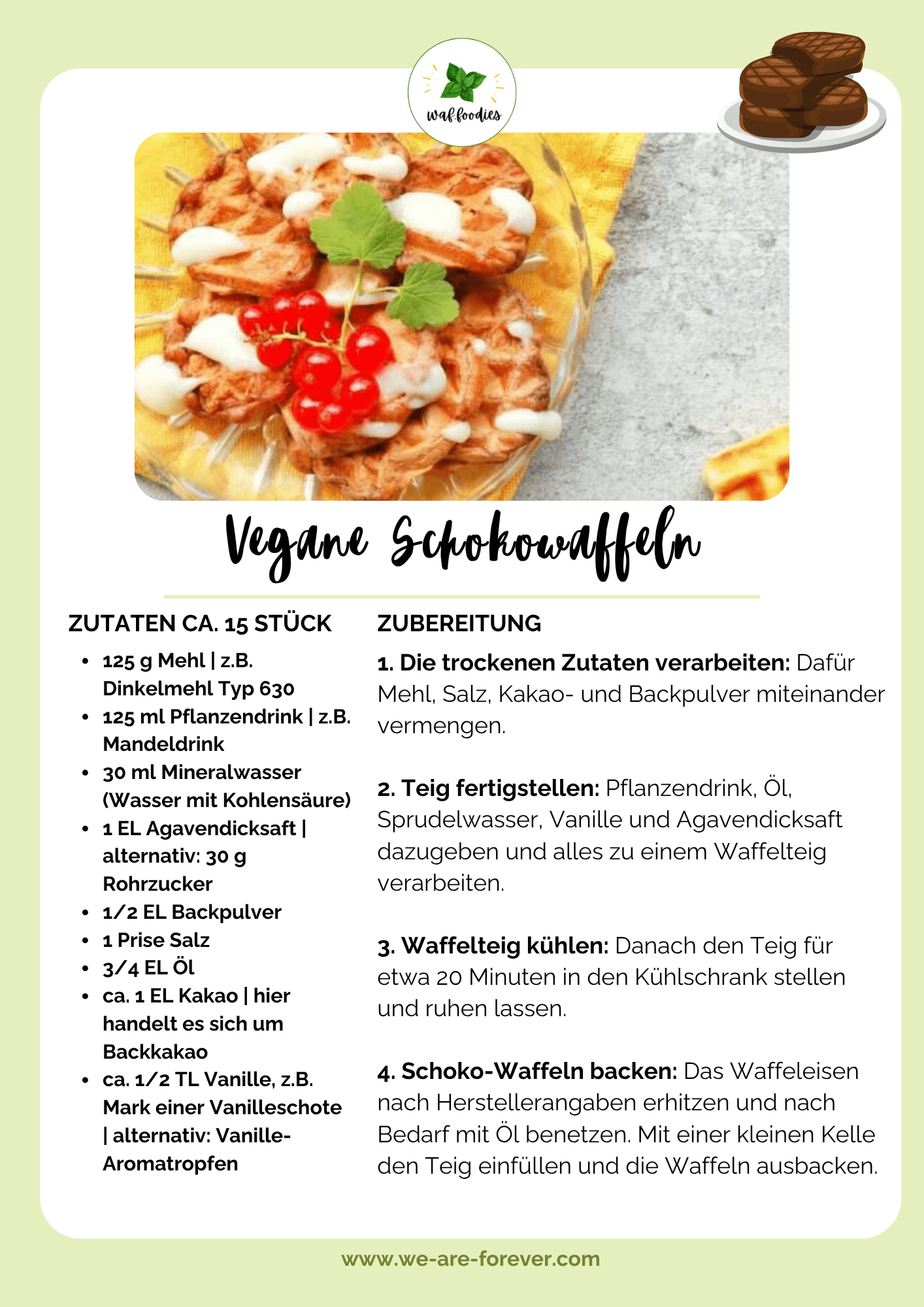 Rezeptkarte für Schokowaffeln aus dem Waffeleisen