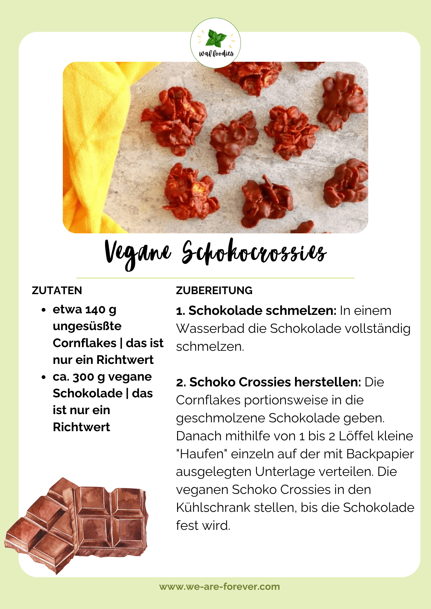 Rezeptkarte für vegane Schokocrossies