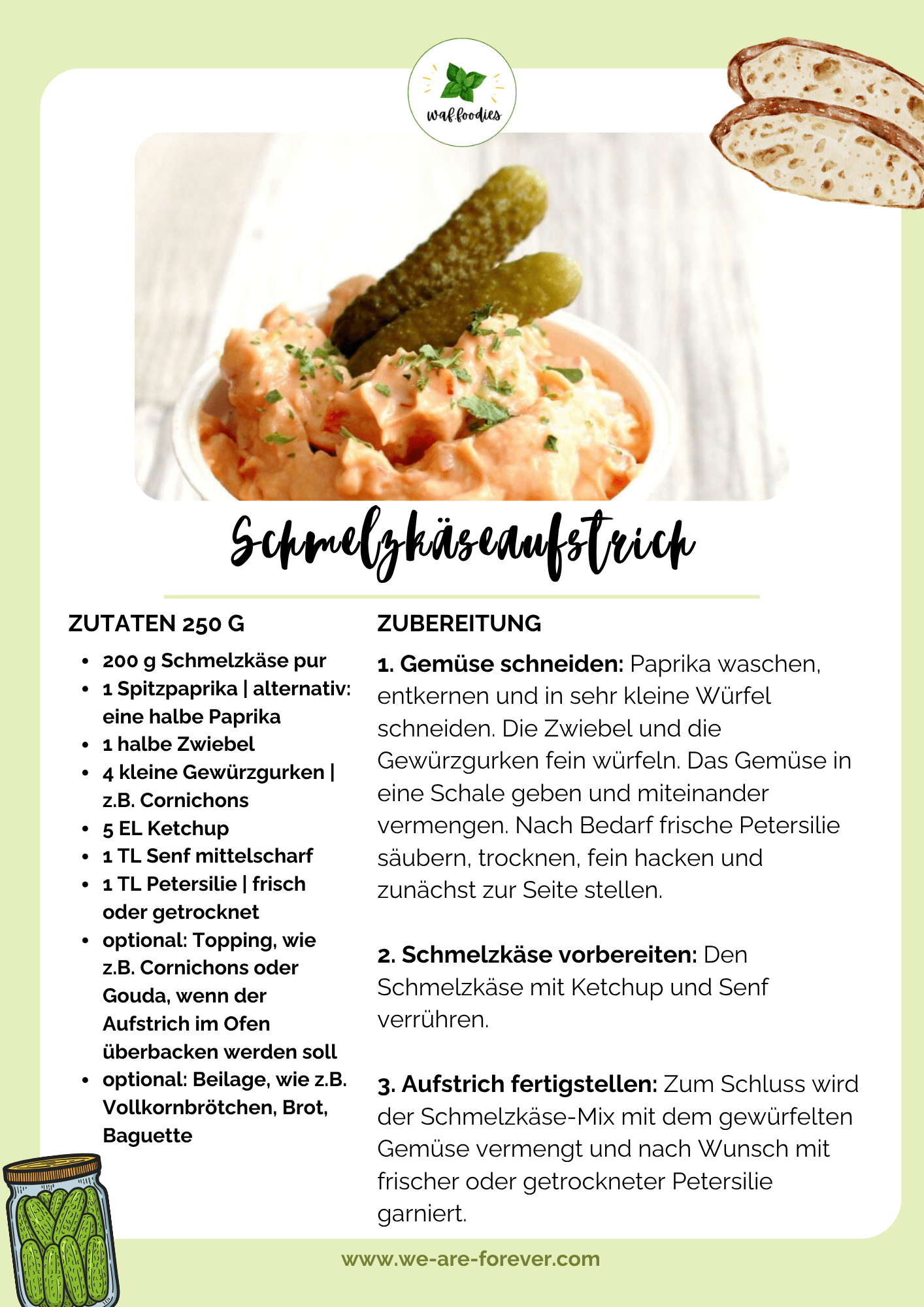 Rezeptkarte für Schmelzkäse-Aufstrich
