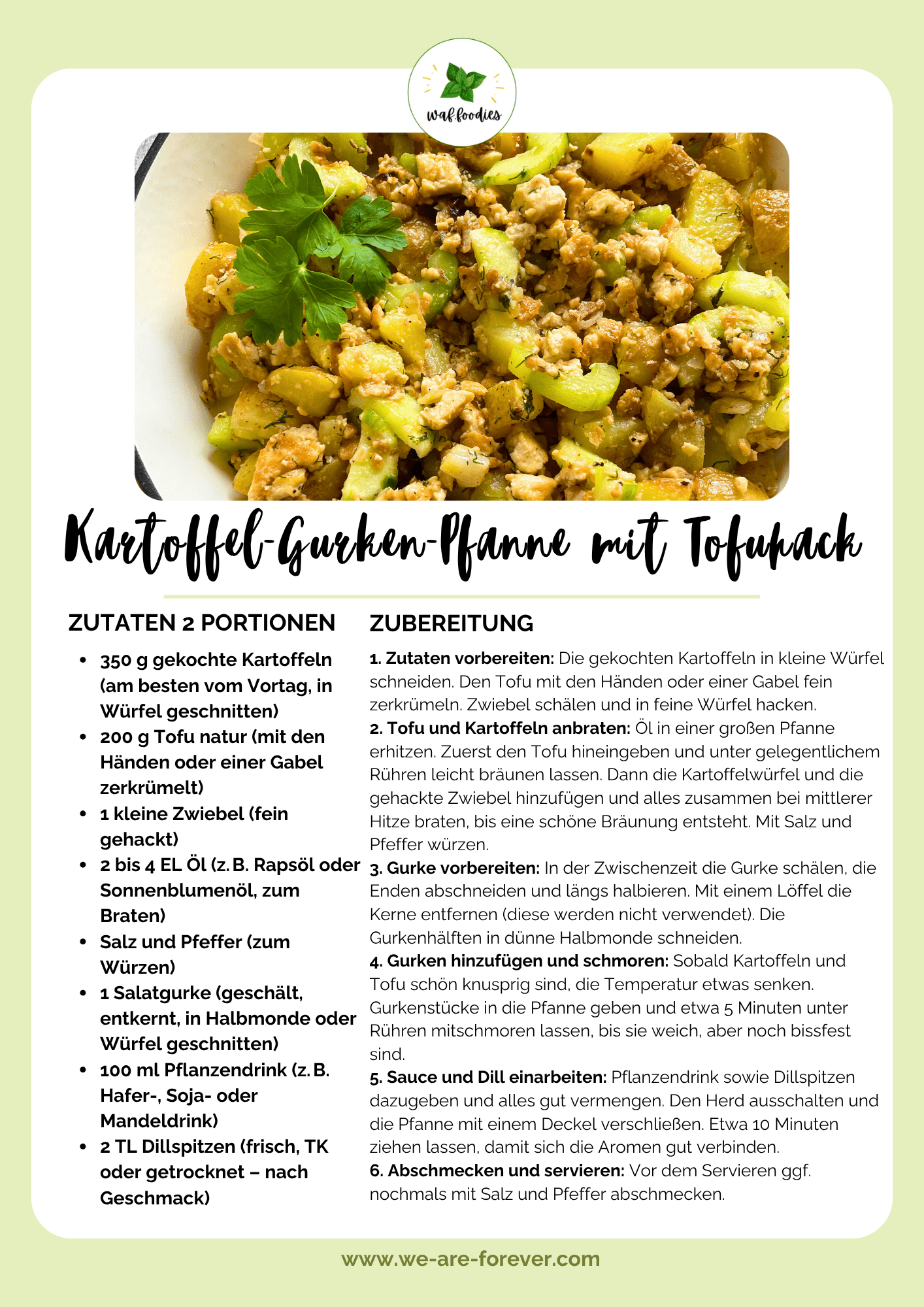 Kartoffel-Gurken-Pfanne mit Tofuhack | waffoodies