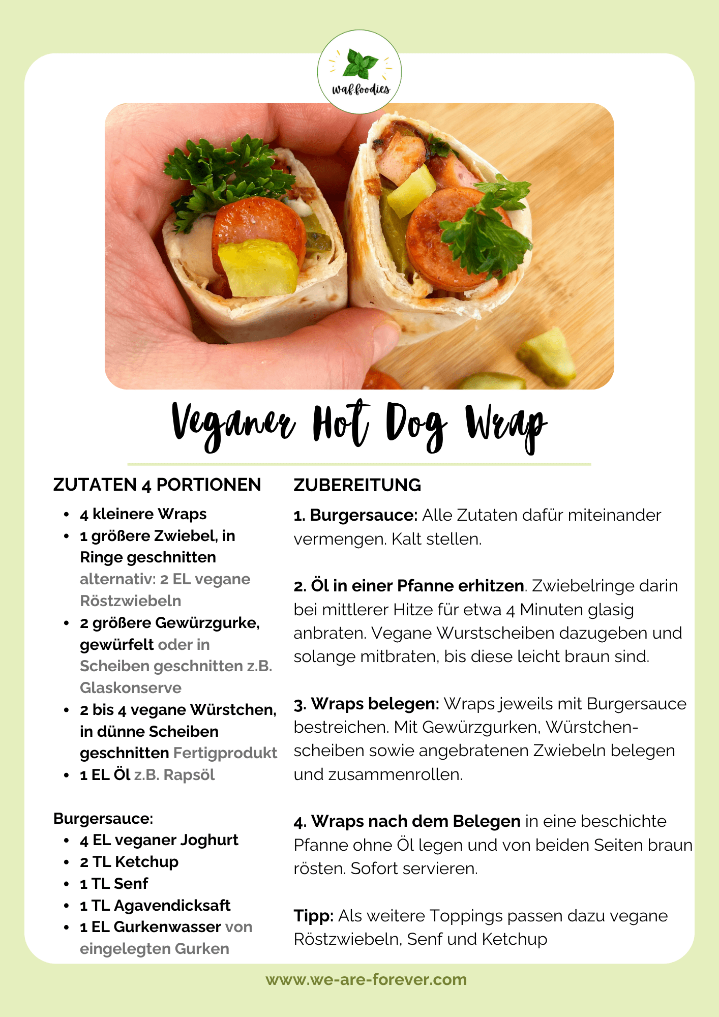 Rezeptkarte Veganer Hot Dog Wrap Rezept | waffoodies