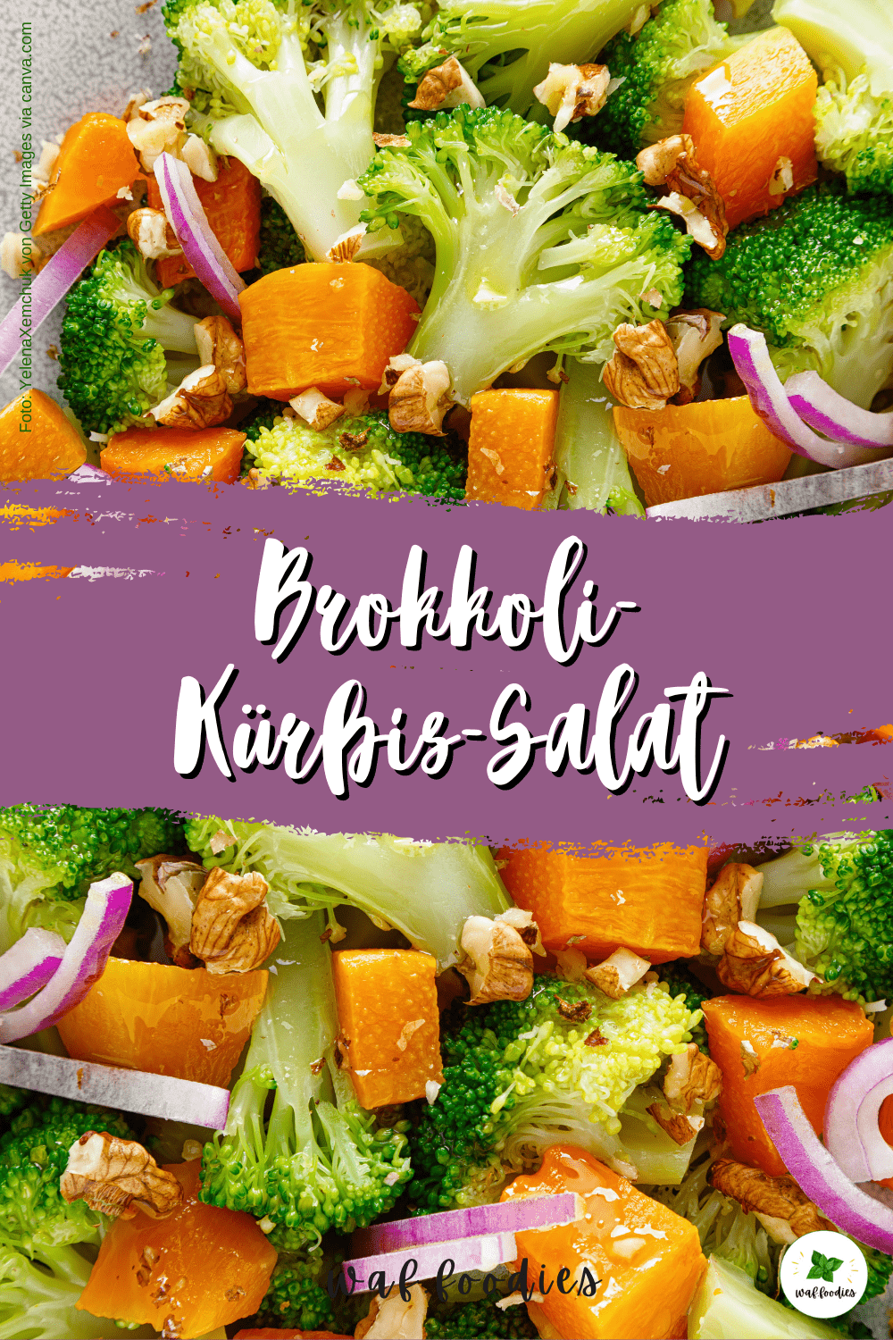 Herbstsalat mit Kürbis und Brokkoli auf Teller