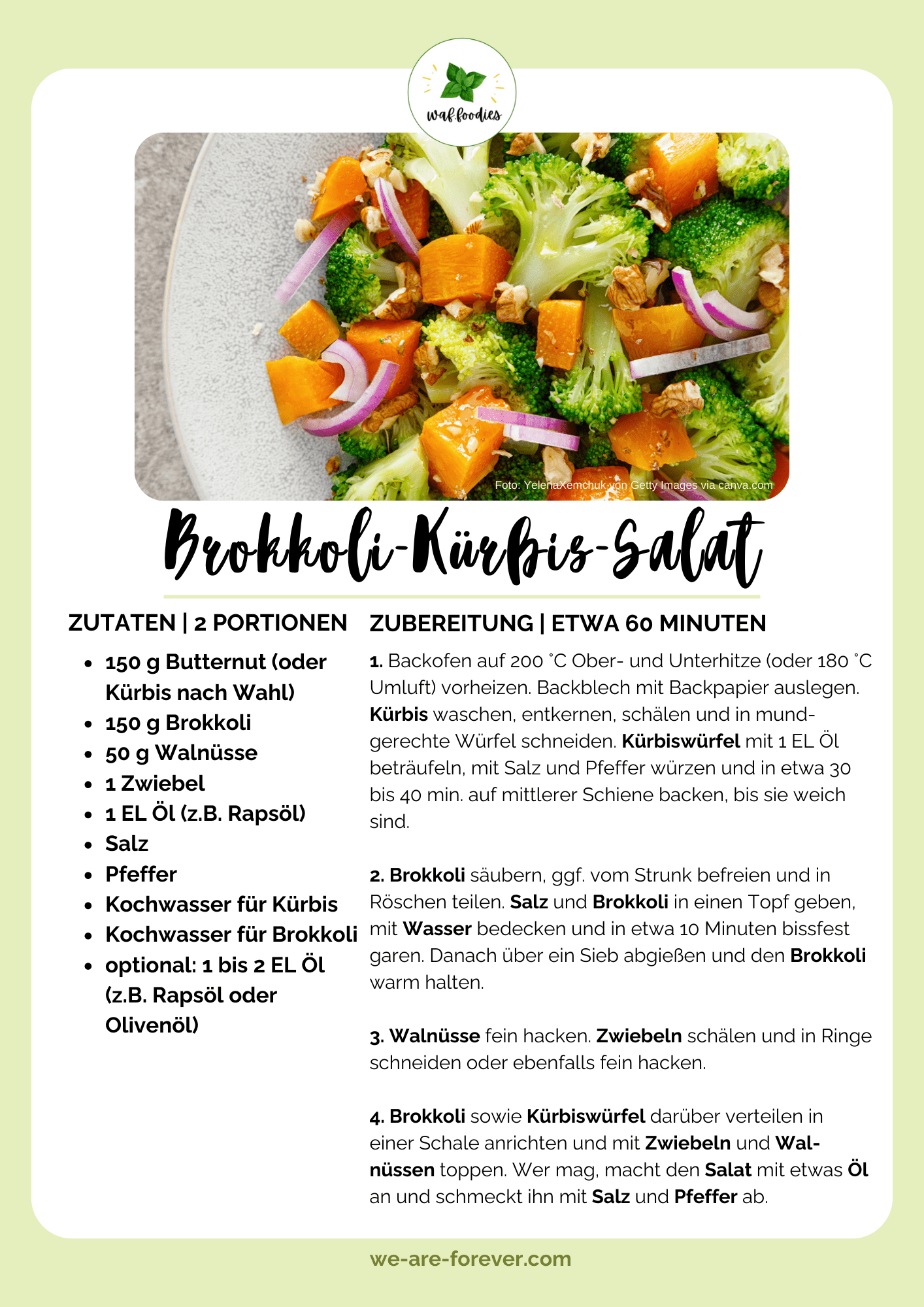 Rezeptkarte Salat mit Kürbis und Brokkoli | waffoodies