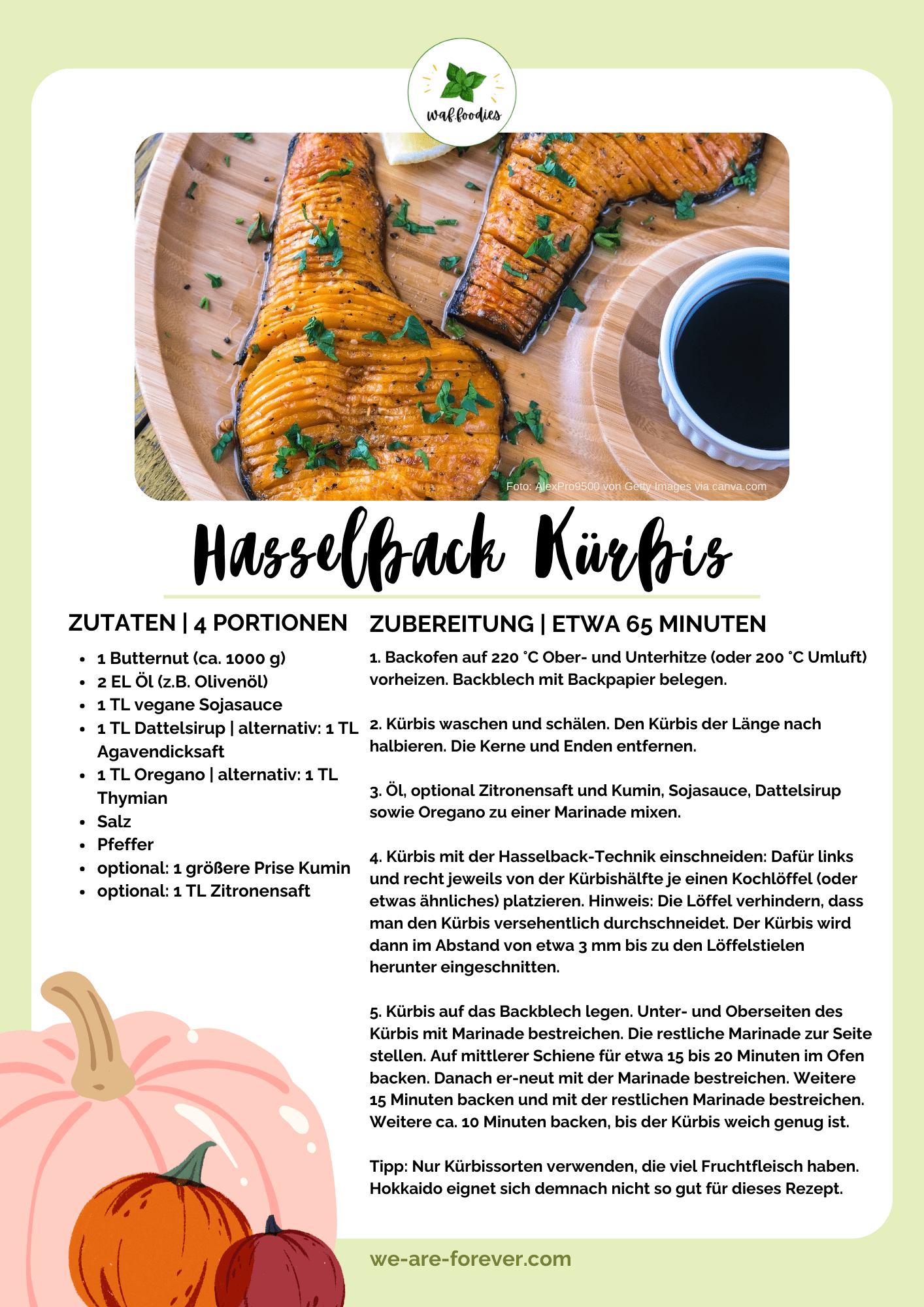 Rezeptkarte Rezept für Hasselback Kürbis aus dem Ofen | waffoodies