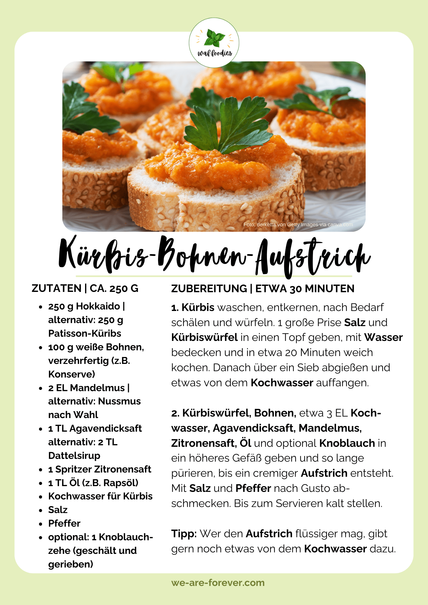 Rezeptkarte Kürbis-Bohnen-Aufstrich | waffoodies