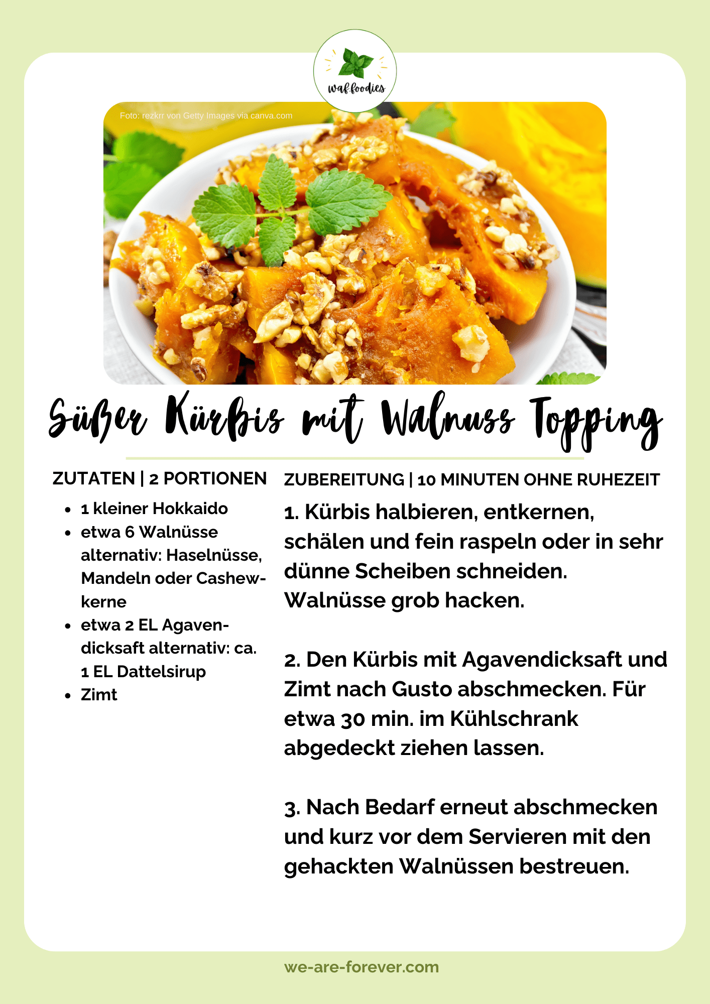 Rezeptkarte Süßer Kürbis mit Walnuss-Topping | waffoodies