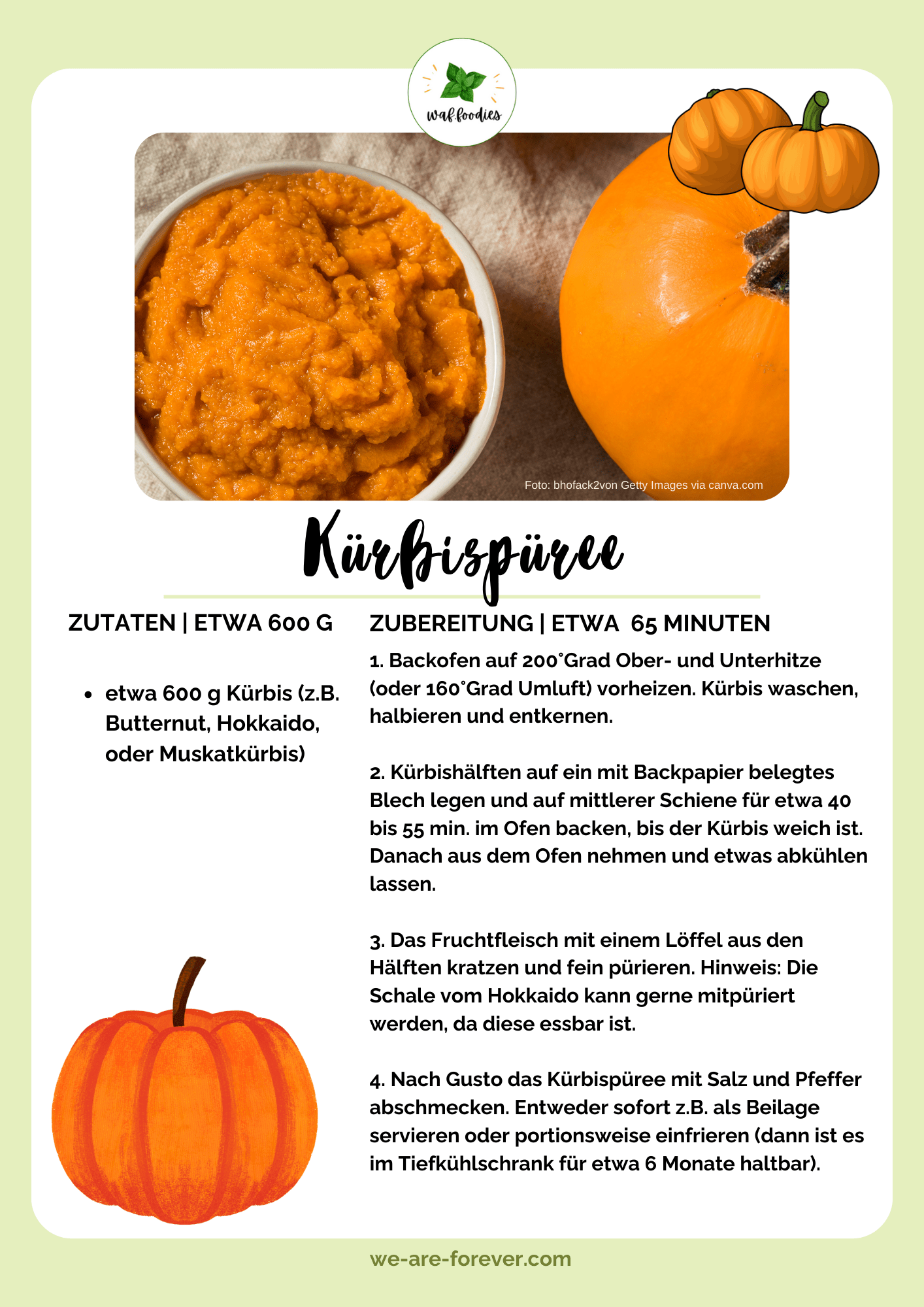 Rezeptkarte Rezept für Kürbispüree | waffoodies