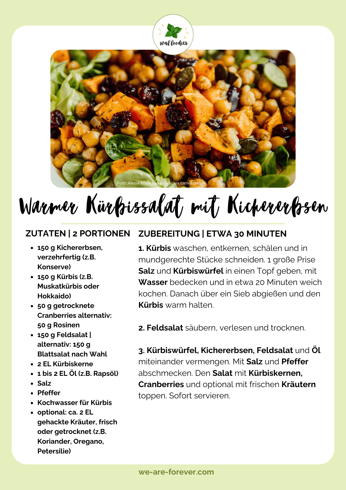 Rezeptkarte Warmer Kürbissalat mit Kichererbsen | waffoodies