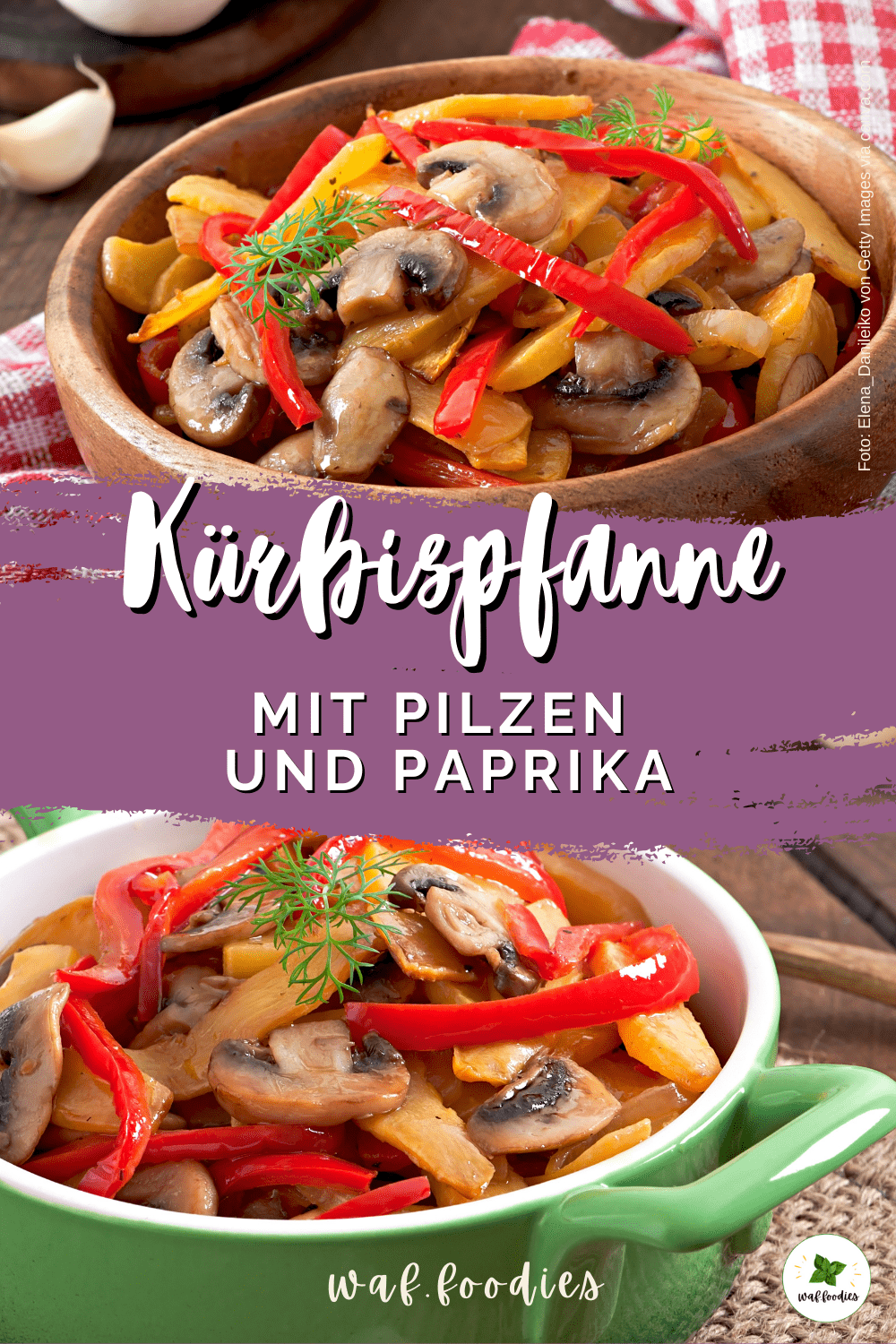 Pfannengericht mit Kürbis, Pilzen und Zwiebeln