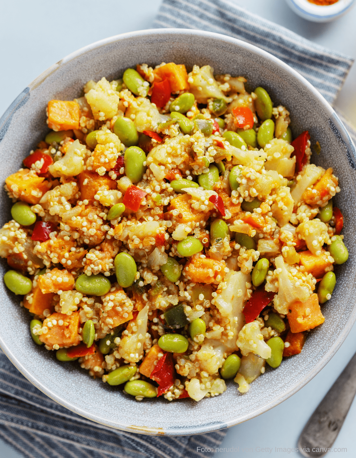 Bunte Kürbis Quinoa Bowl mit frischem Dressing