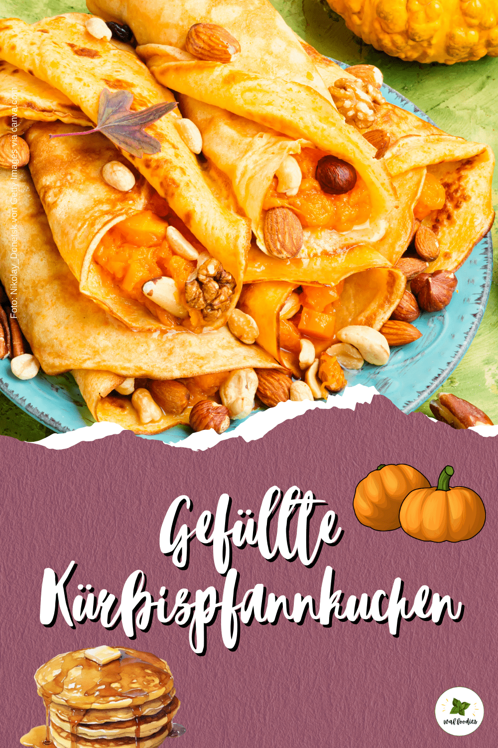 Süße Kürbis-Pfannkuchen vegan serviert auf Teller