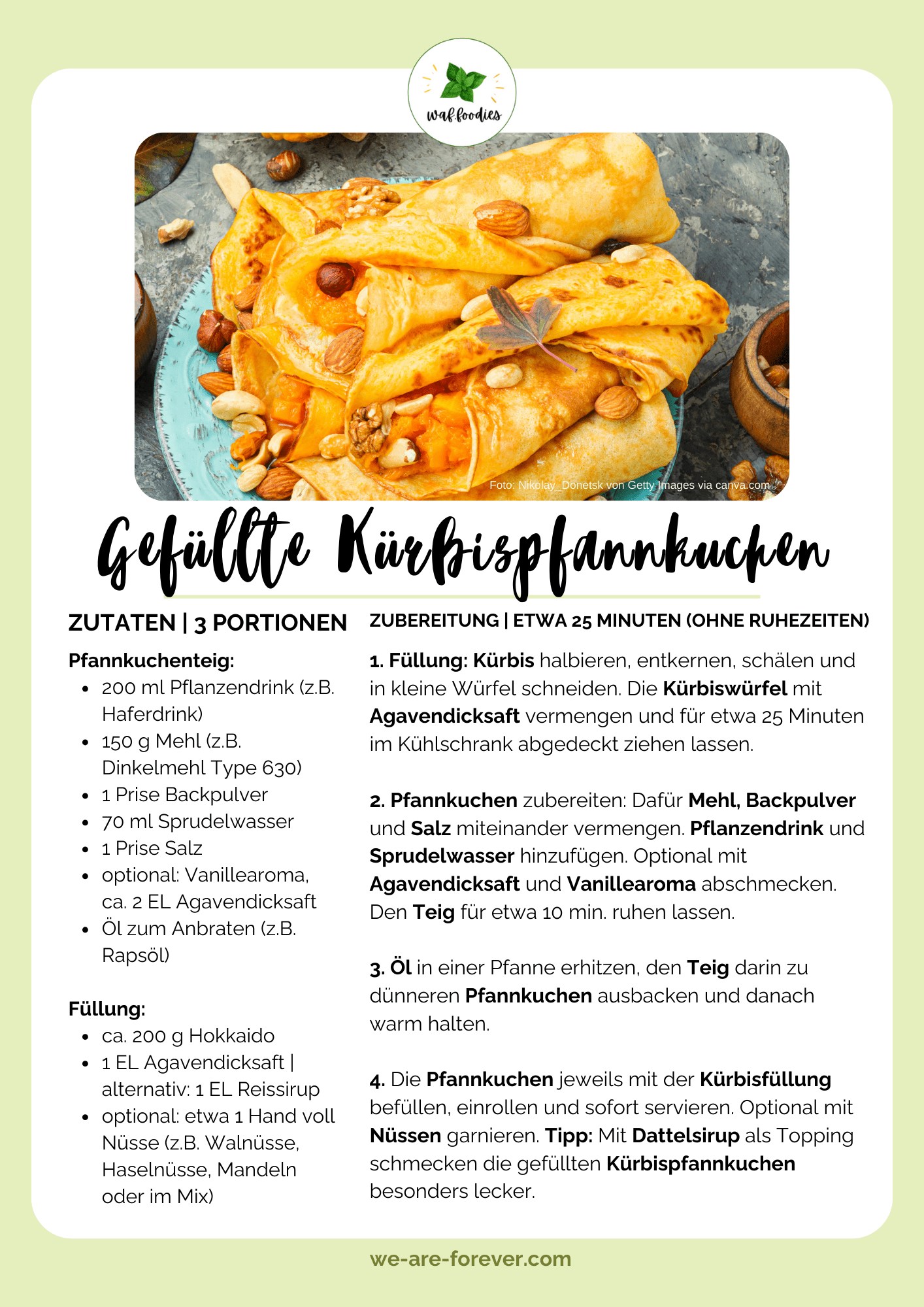 Rezeptkarte Gefüllte Pfannkuchen mit Kürbis | waffoodies