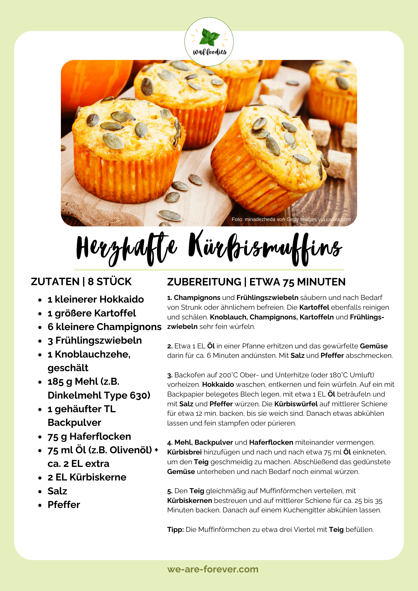 Rezeptkarte für Herzhafte Kürbismuffins vegan | waffoodies