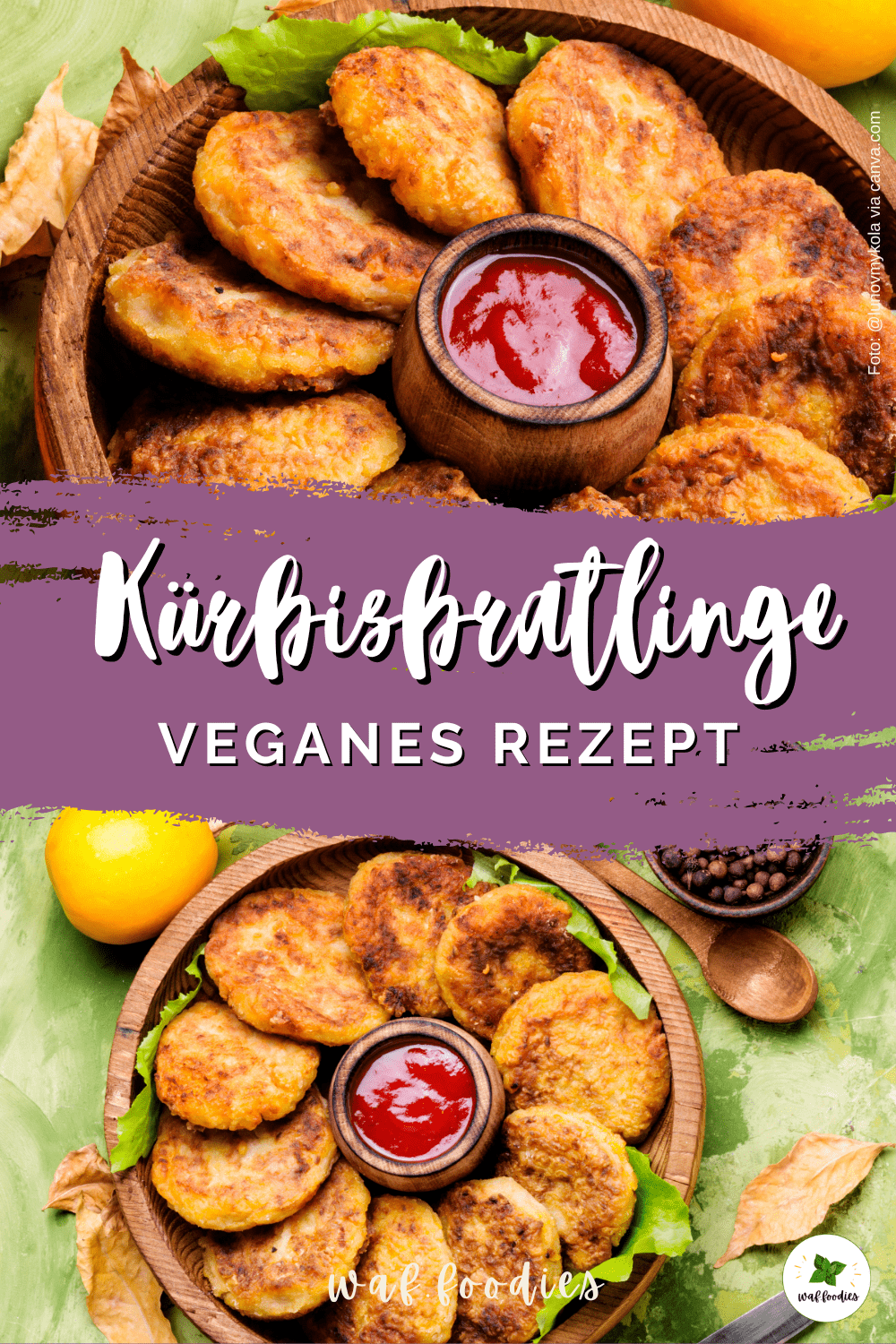 Herzhafte Kürbisbratlinge serviert mit Dip und Salat