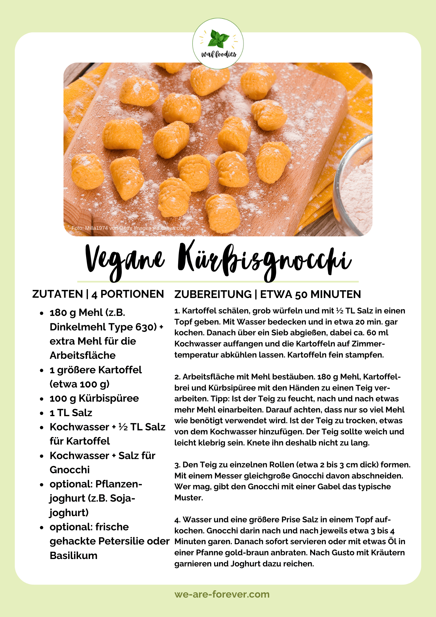 Rezeptkarte Vegane Kürbisgnocchi | waffoodies