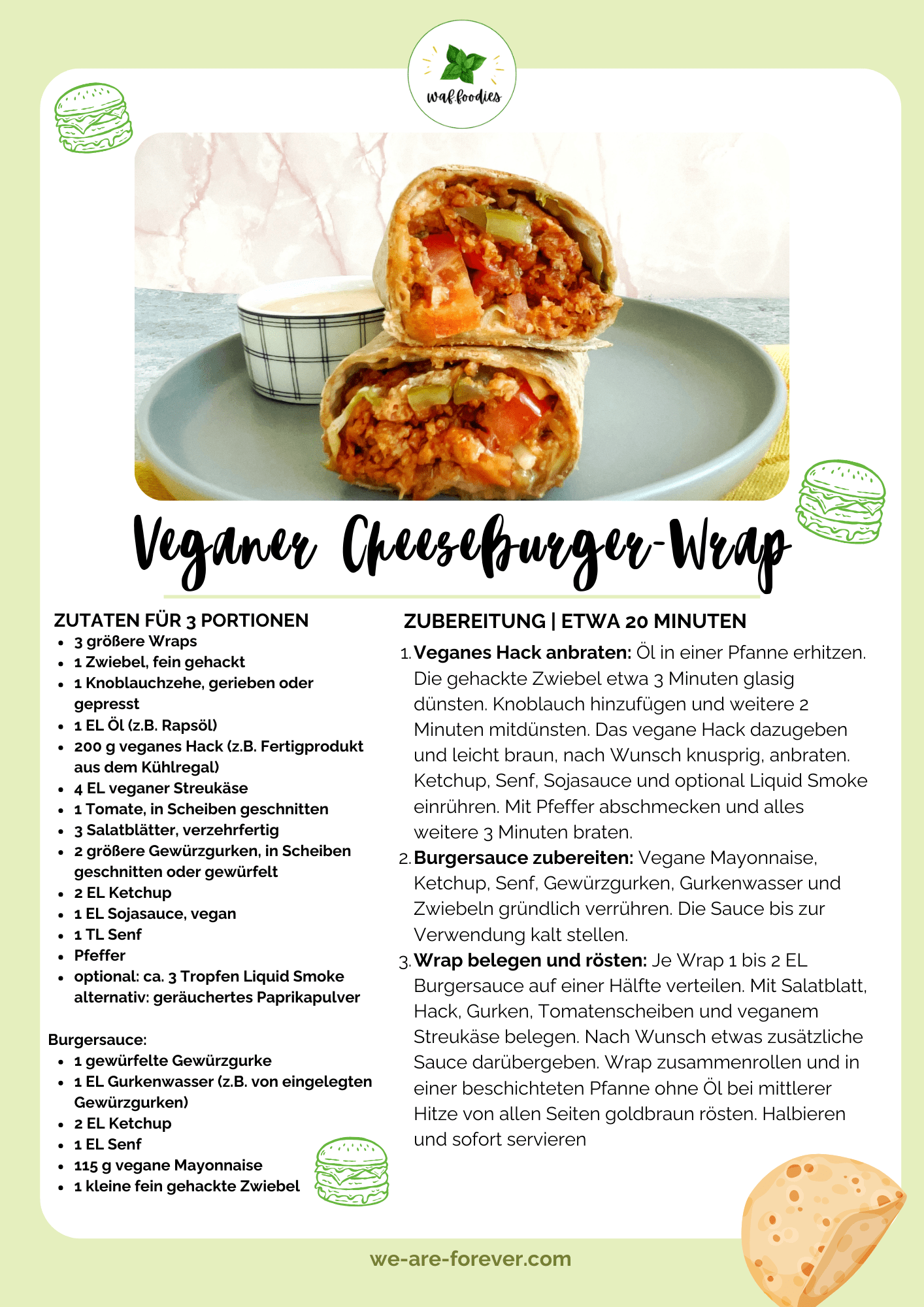 Rezeptkarte Cheeseburger Wrap